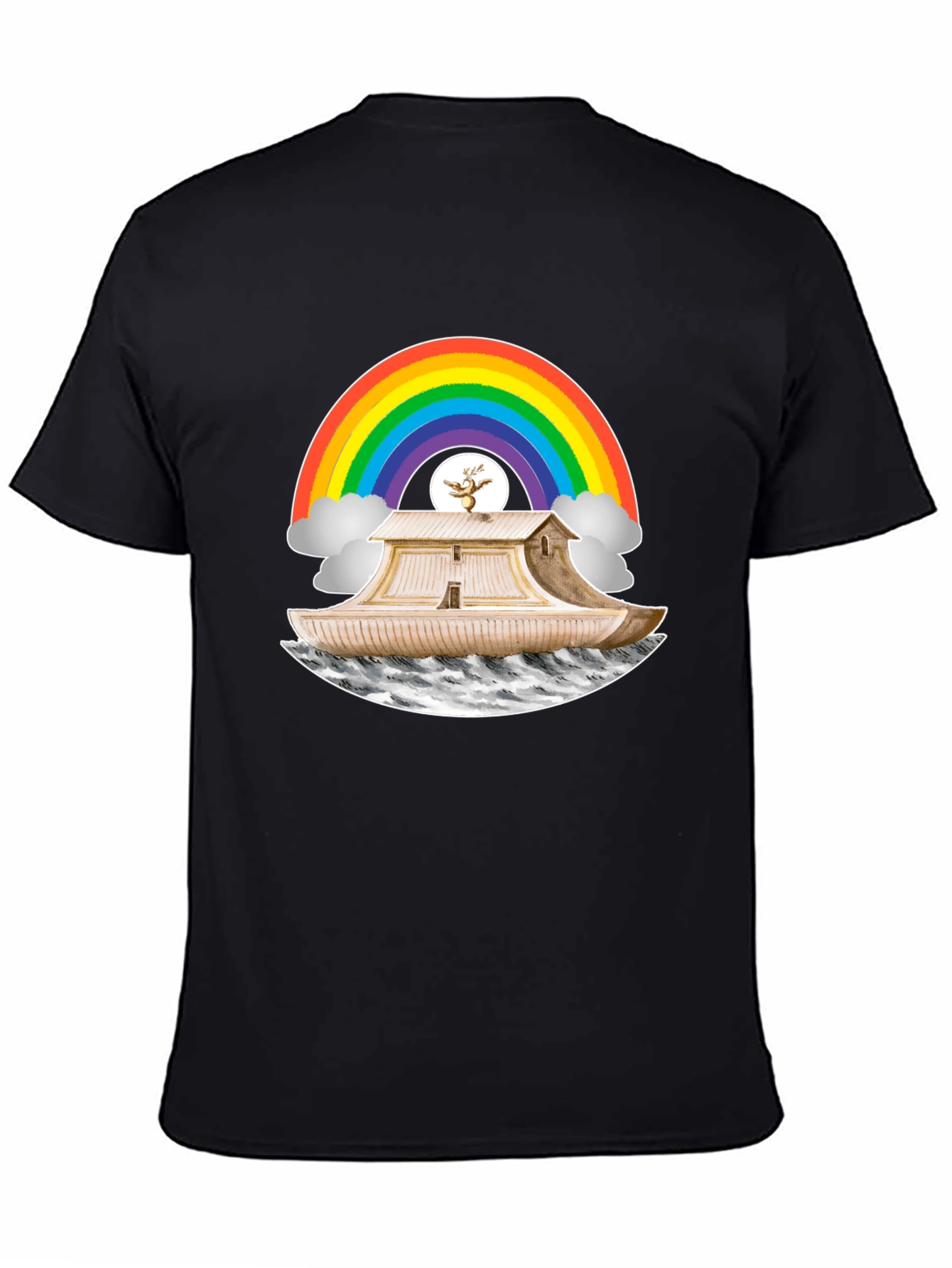 Noahs Ark Rainbow Graphic Tee - Black Cotton T-Shirt