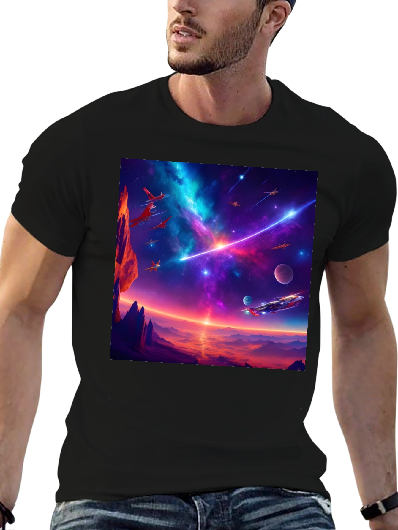 Sci-Fi Space Adventure Graphic T-Shirt