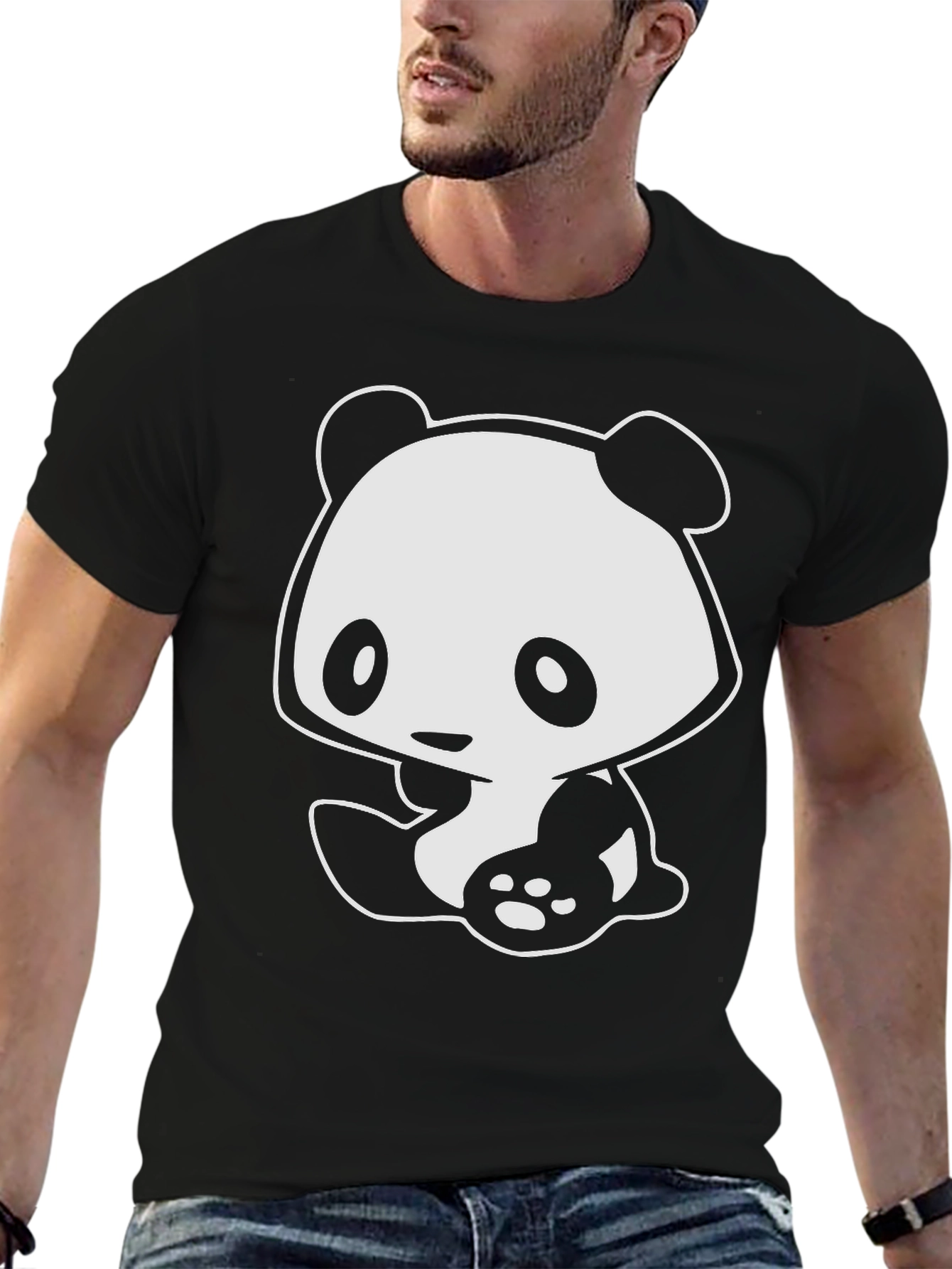 Cute Panda Graphic T-Shirt - Black