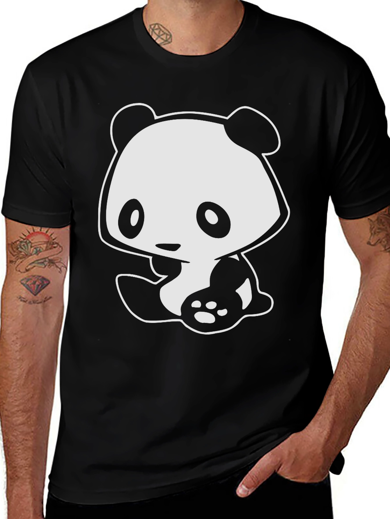 Cute Panda Graphic T-Shirt - Black