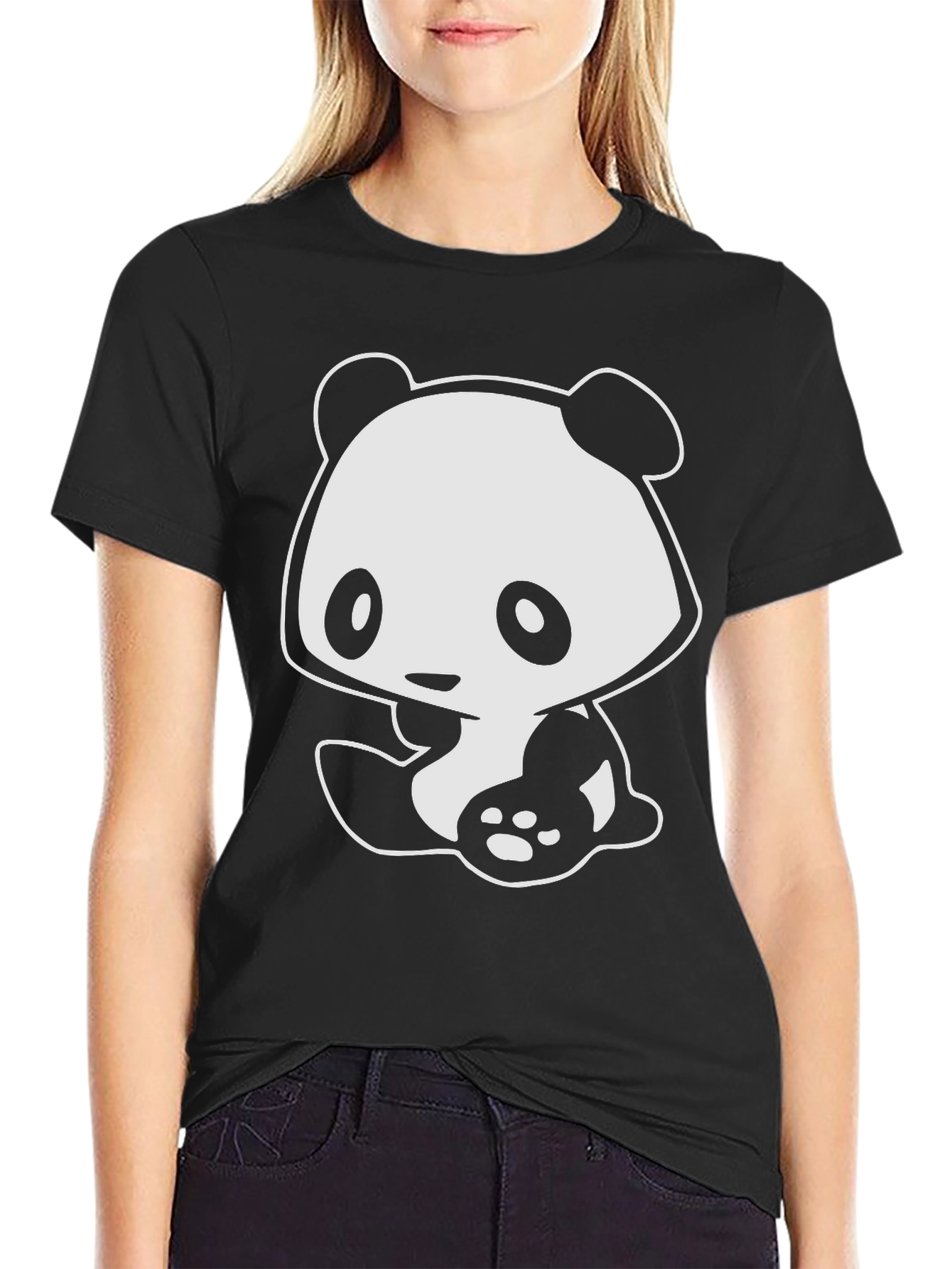 Cute Panda Graphic T-Shirt - Black