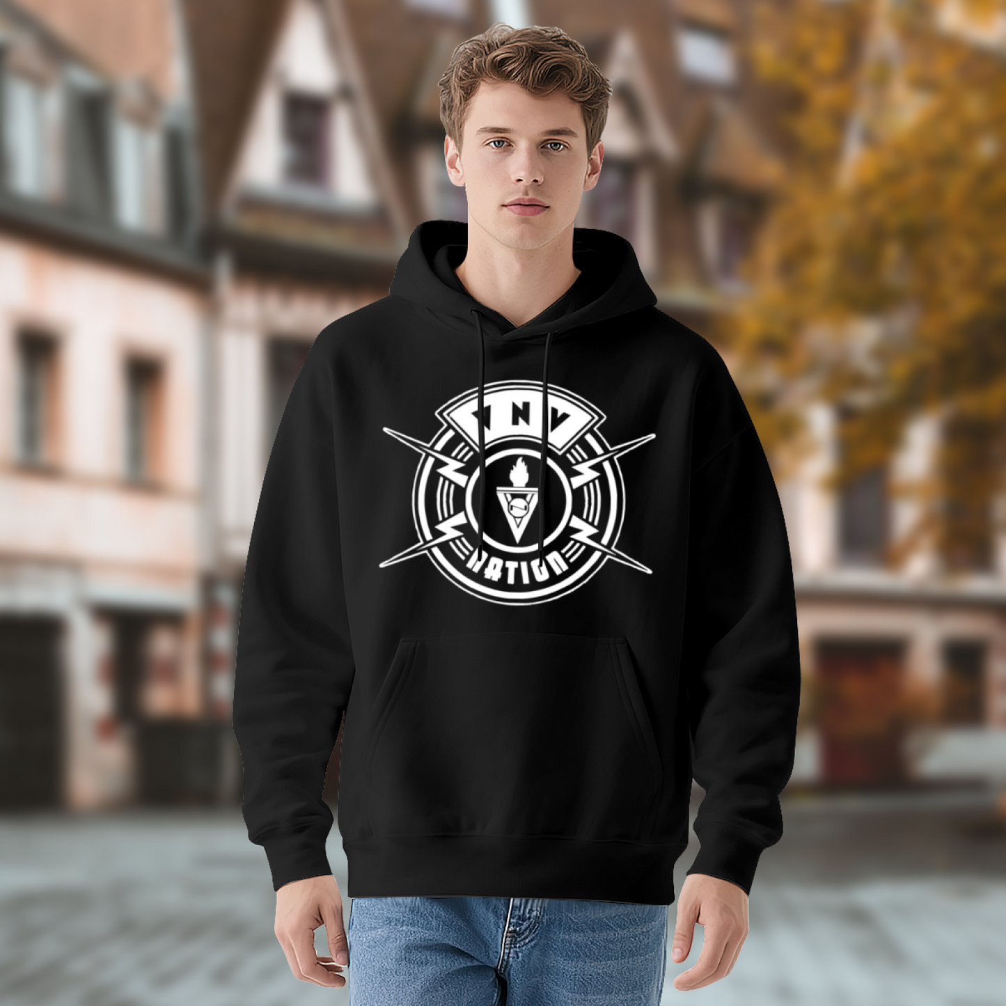 YNY NATION Retro Emblem Graphic Men Hoodie, Soft Daily Comfort