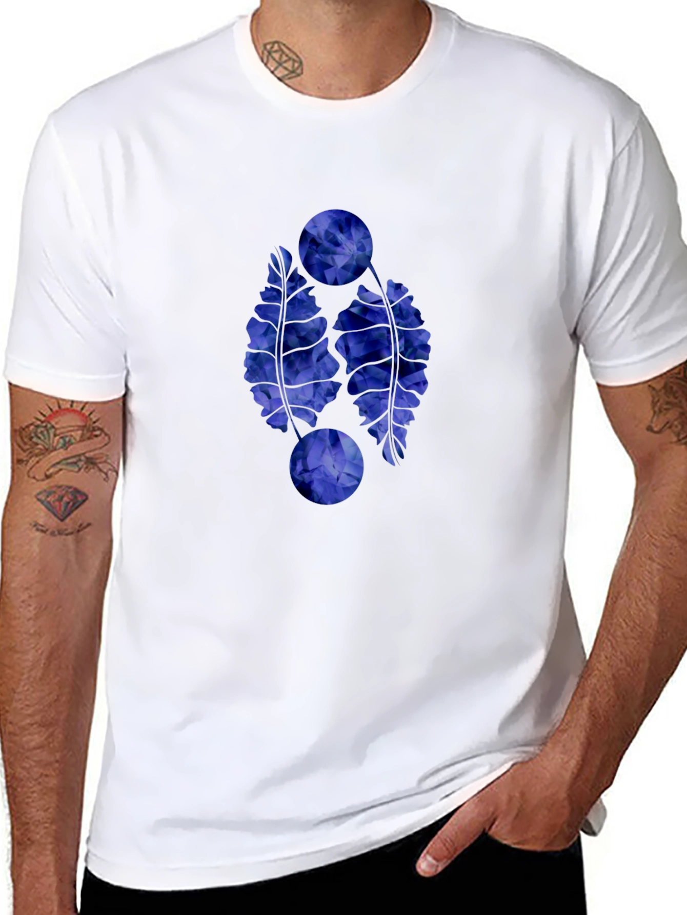 Abstract Blue Floral Graphic Print Black T-Shirt