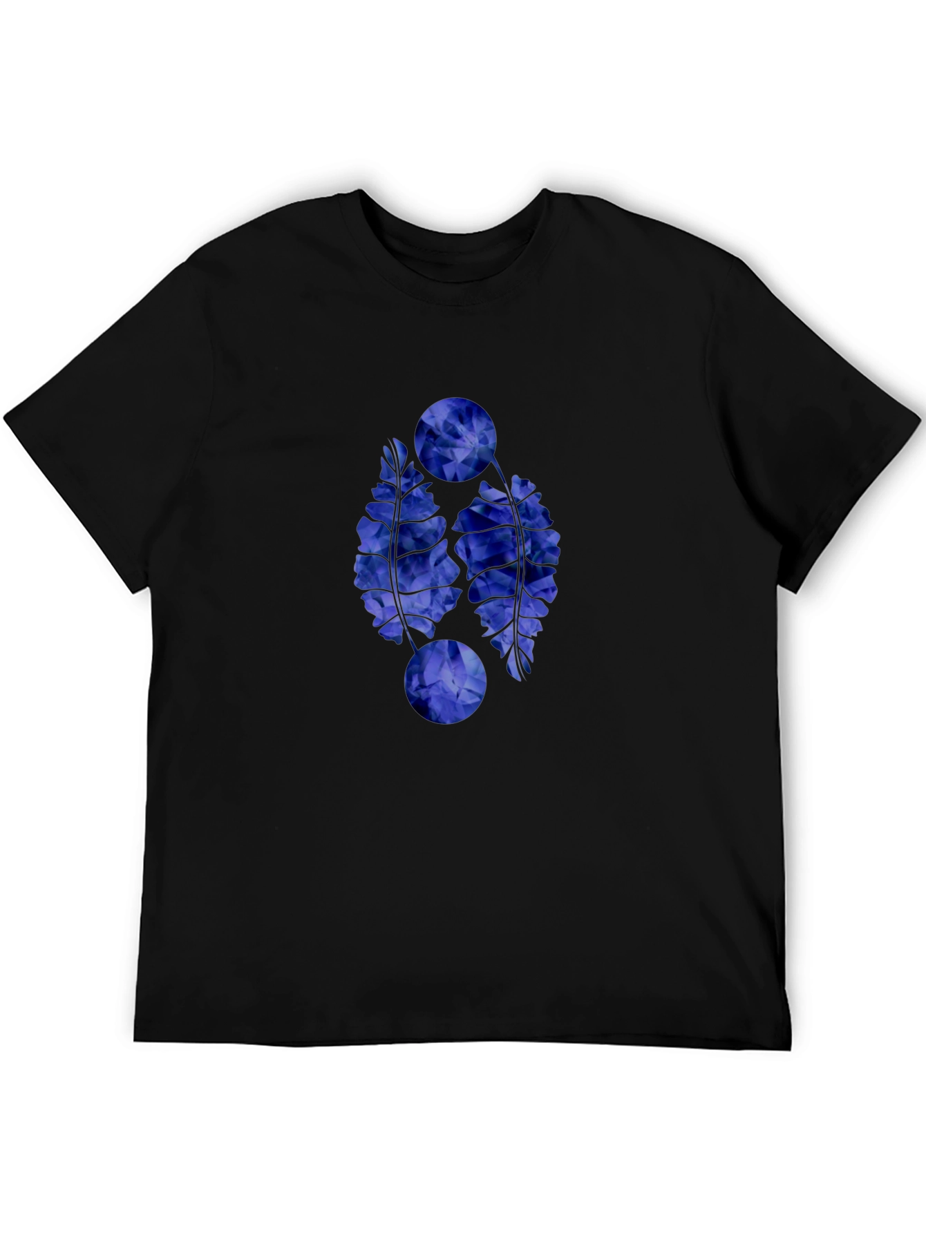 Abstract Blue Floral Graphic Print Black T-Shirt