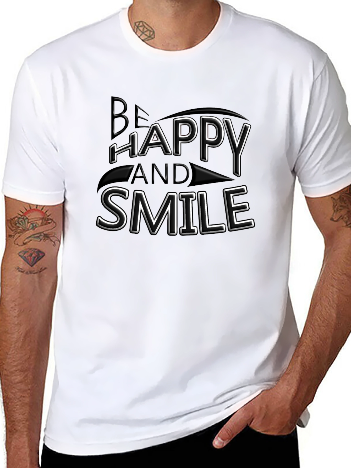 Be Happy and Smile Graphic Black T-Shirt