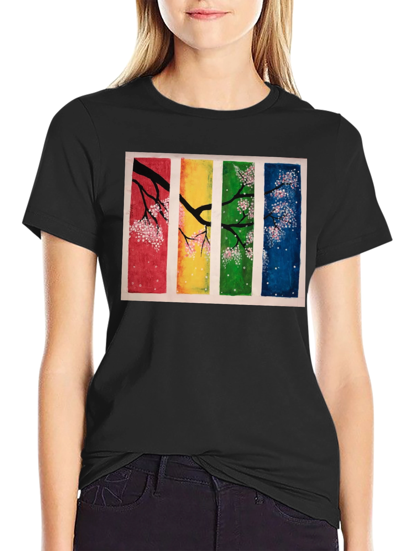 Four Seasons Blossom T-Shirt - Artistic Black Tee