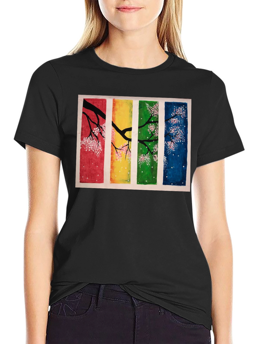 Four Seasons Blossom T-Shirt - Artistic Black Tee