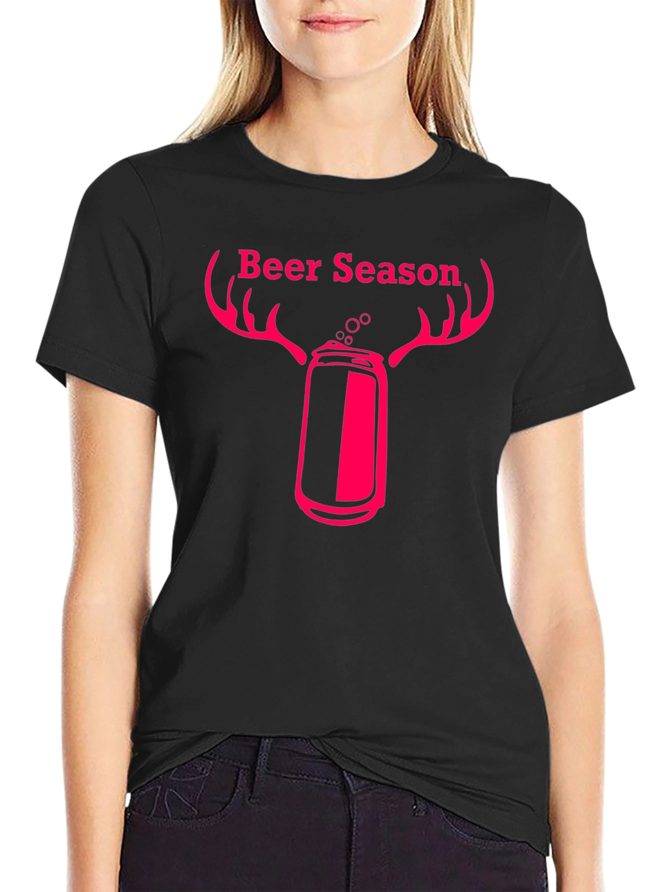 Beer Season T-Shirt with Deer Antler Beer Can Graphic