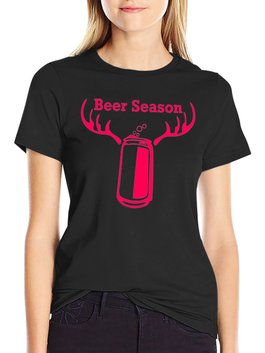 Beer Season T-Shirt with Deer Antler Beer Can Graphic