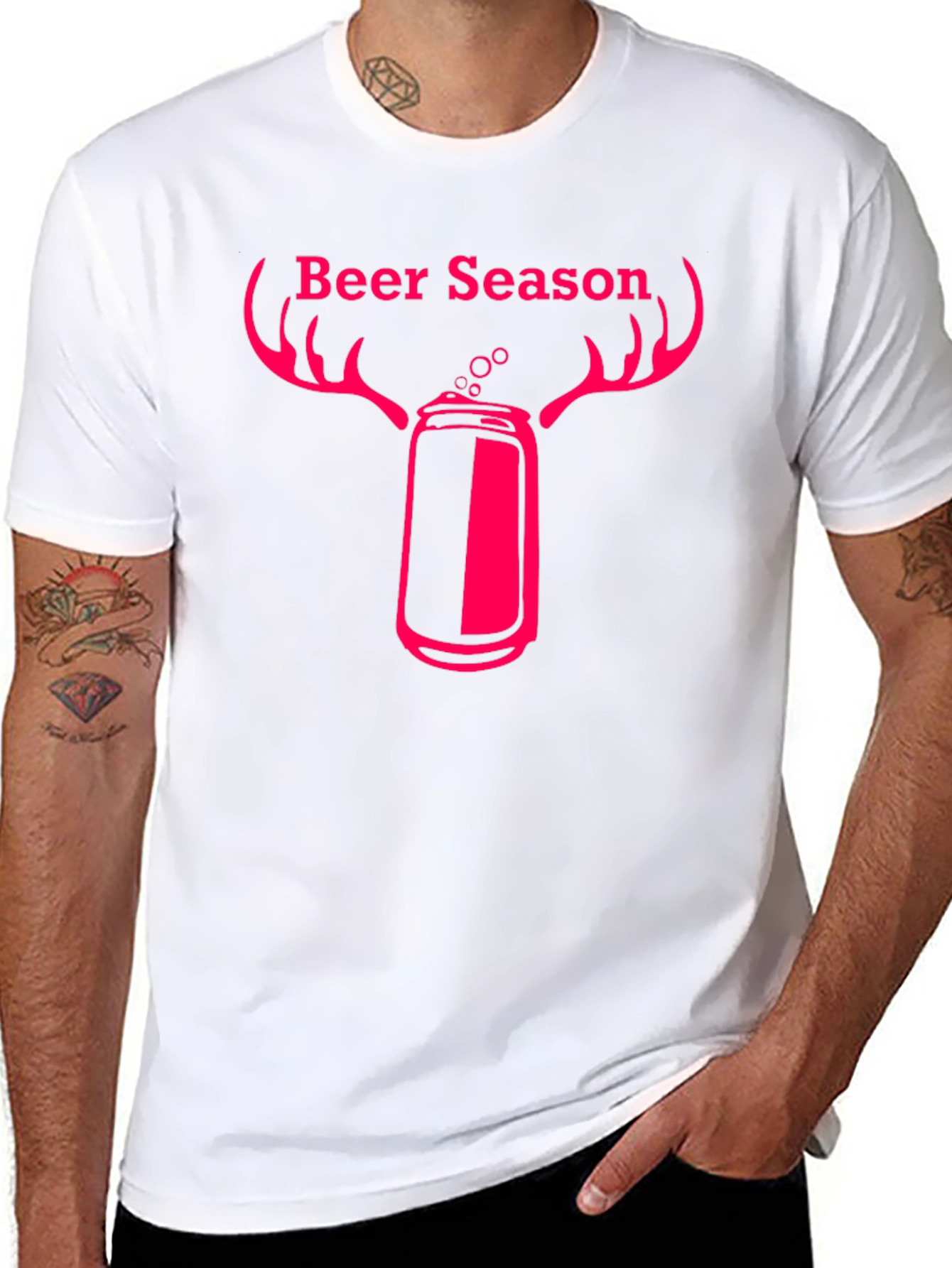 Beer Season T-Shirt with Deer Antler Beer Can Graphic