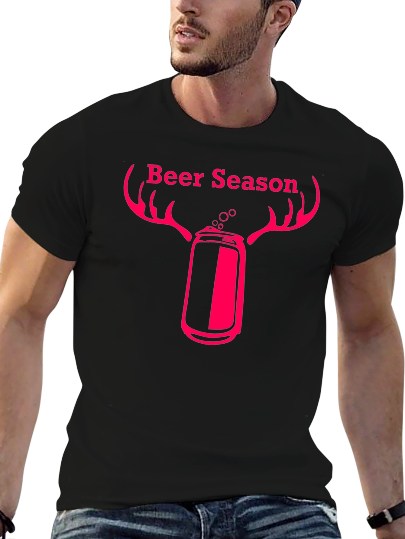 Beer Season T-Shirt with Deer Antler Beer Can Graphic