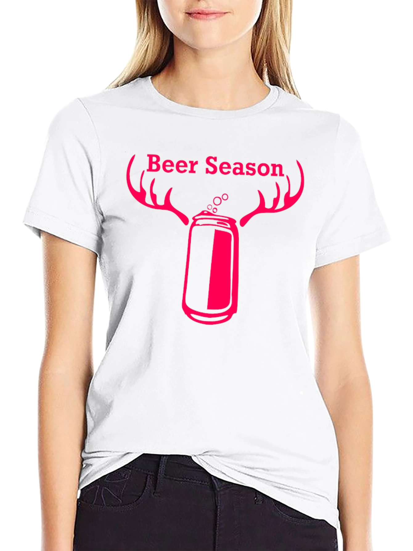 Beer Season T-Shirt with Deer Antler Beer Can Graphic