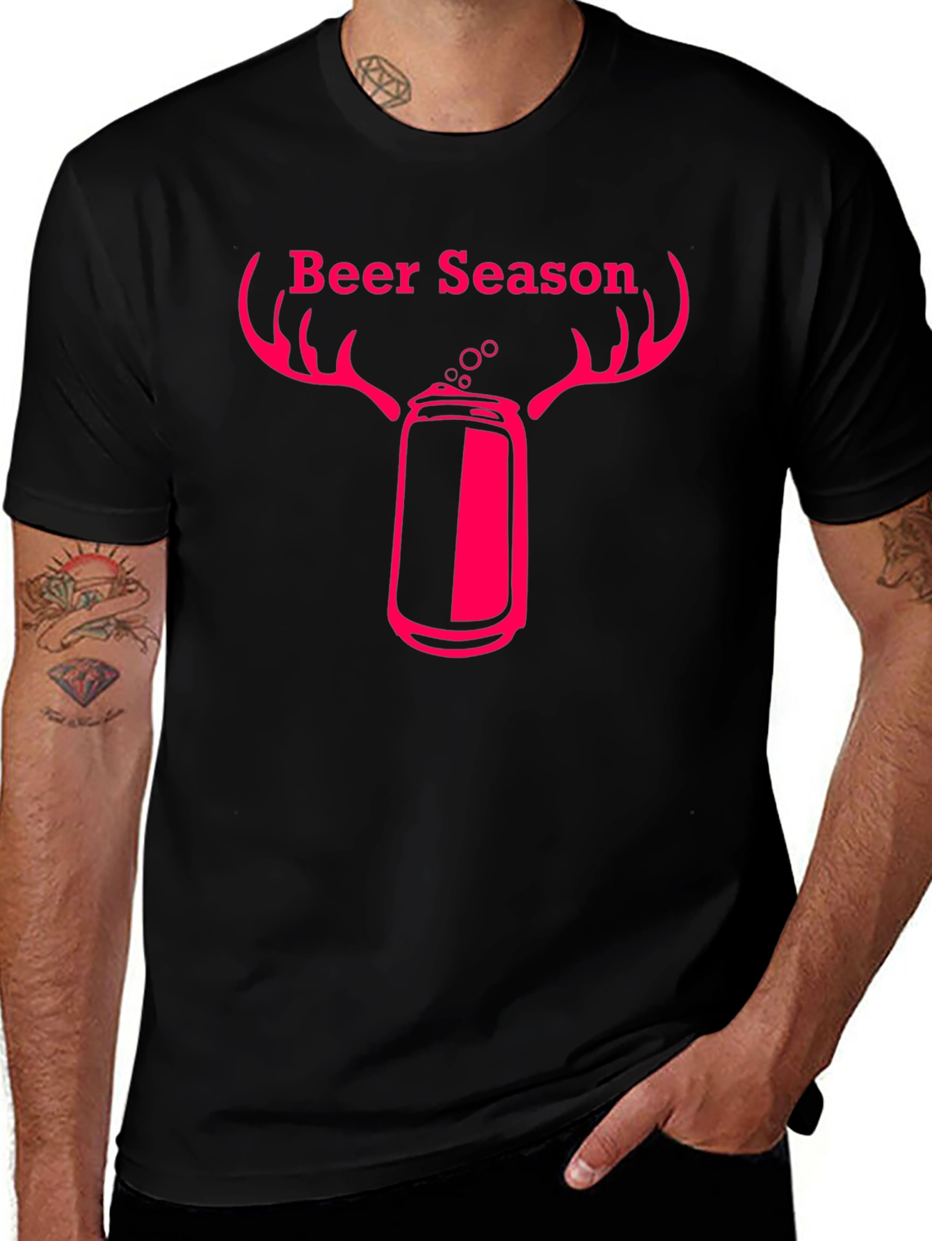 Beer Season T-Shirt with Deer Antler Beer Can Graphic