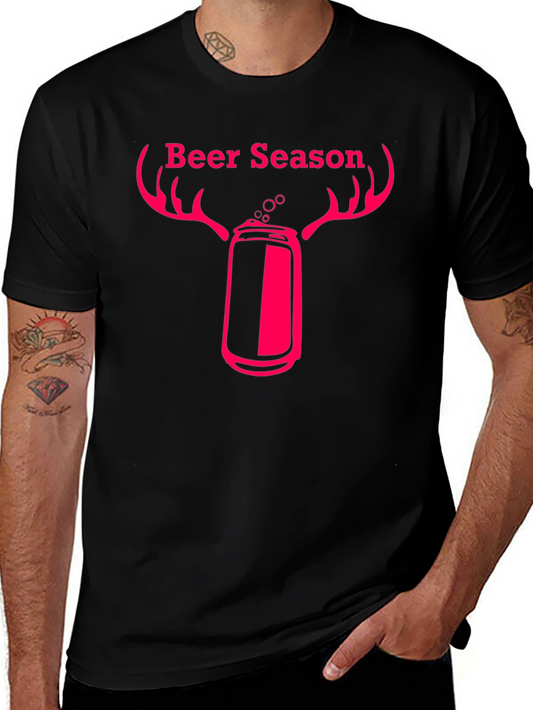 Beer Season T-Shirt with Deer Antler Beer Can Graphic