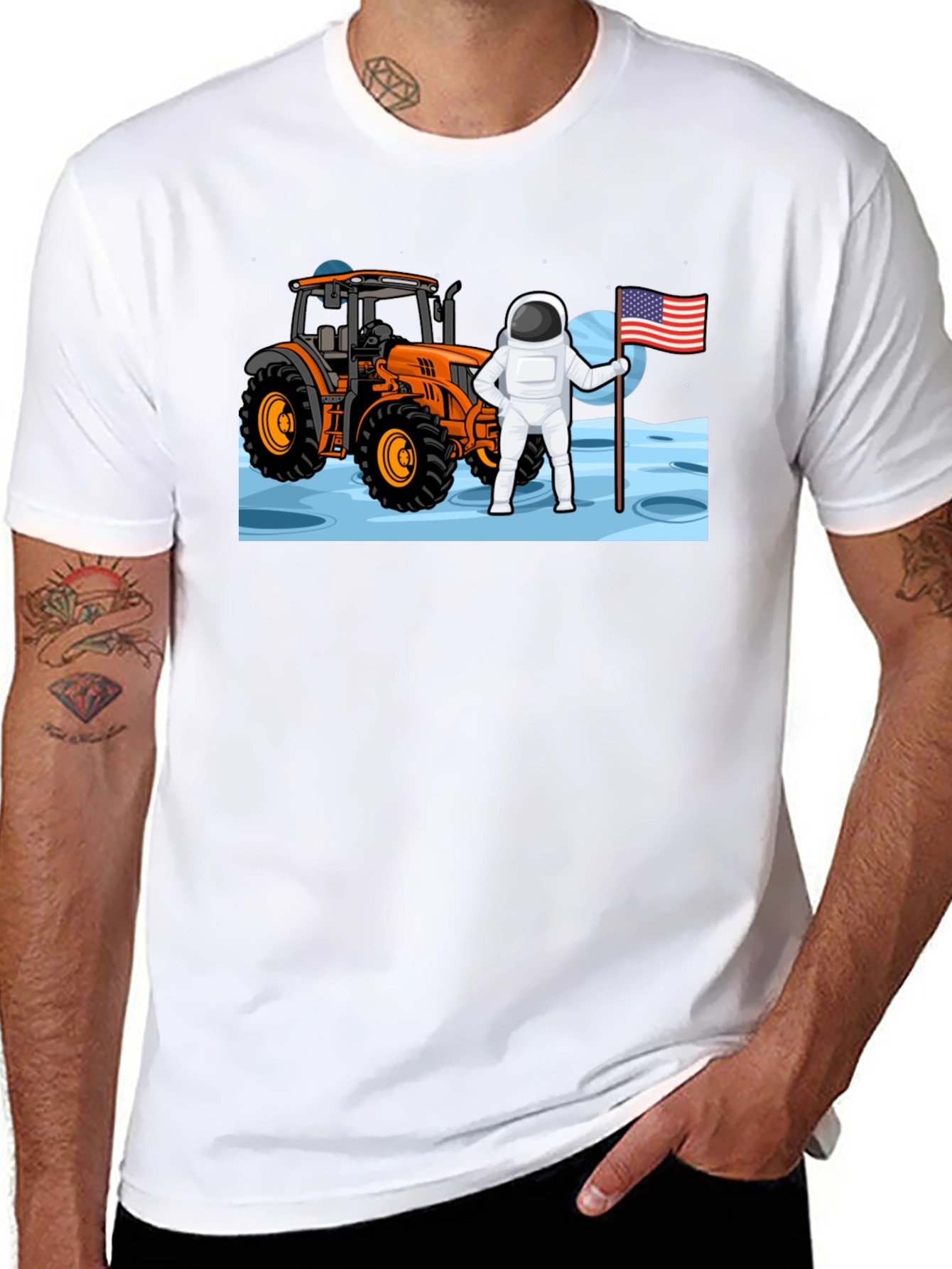 Astronaut Tractor Moon T-Shirt