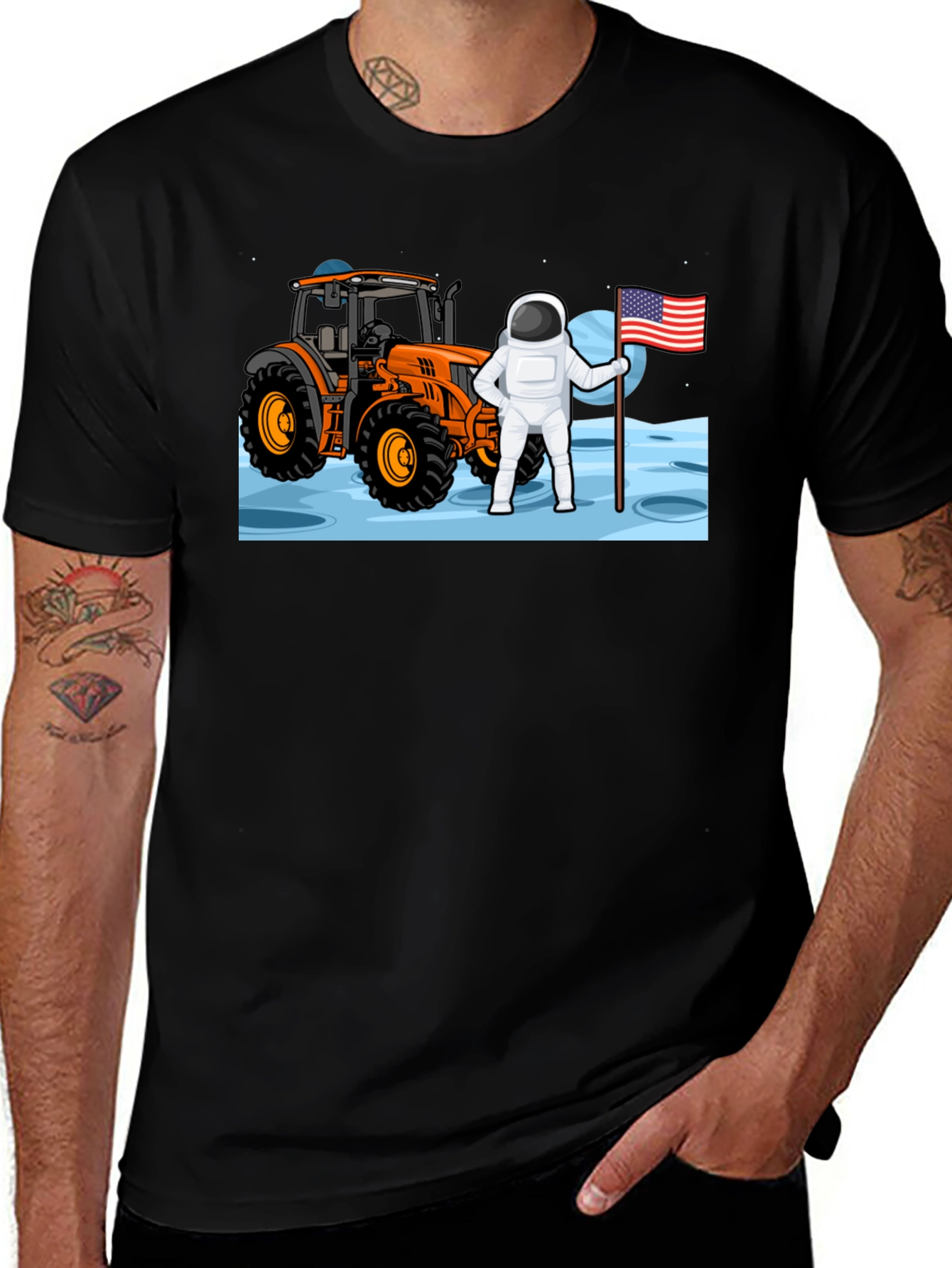 Astronaut Tractor Moon T-Shirt