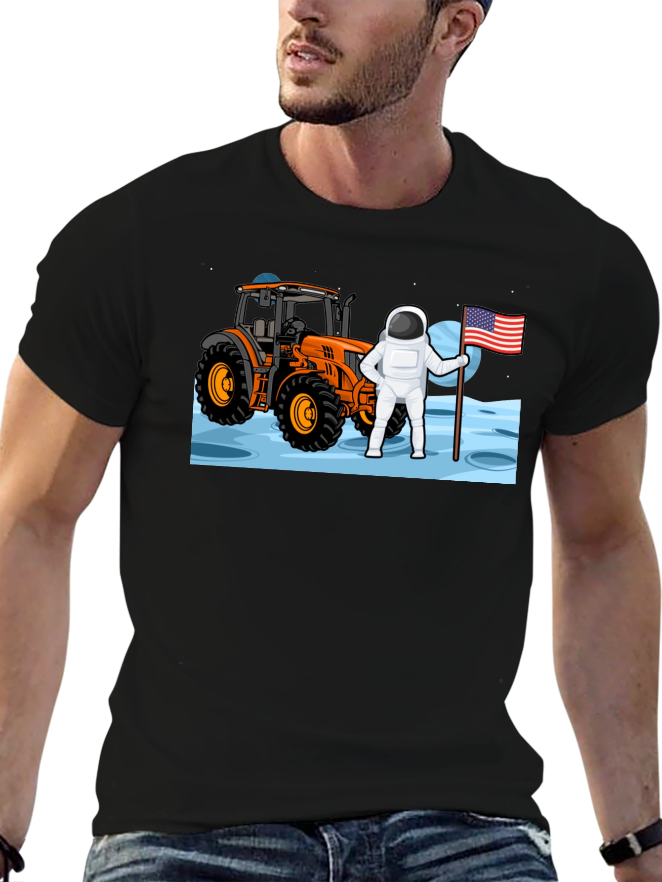 Astronaut Tractor Moon T-Shirt