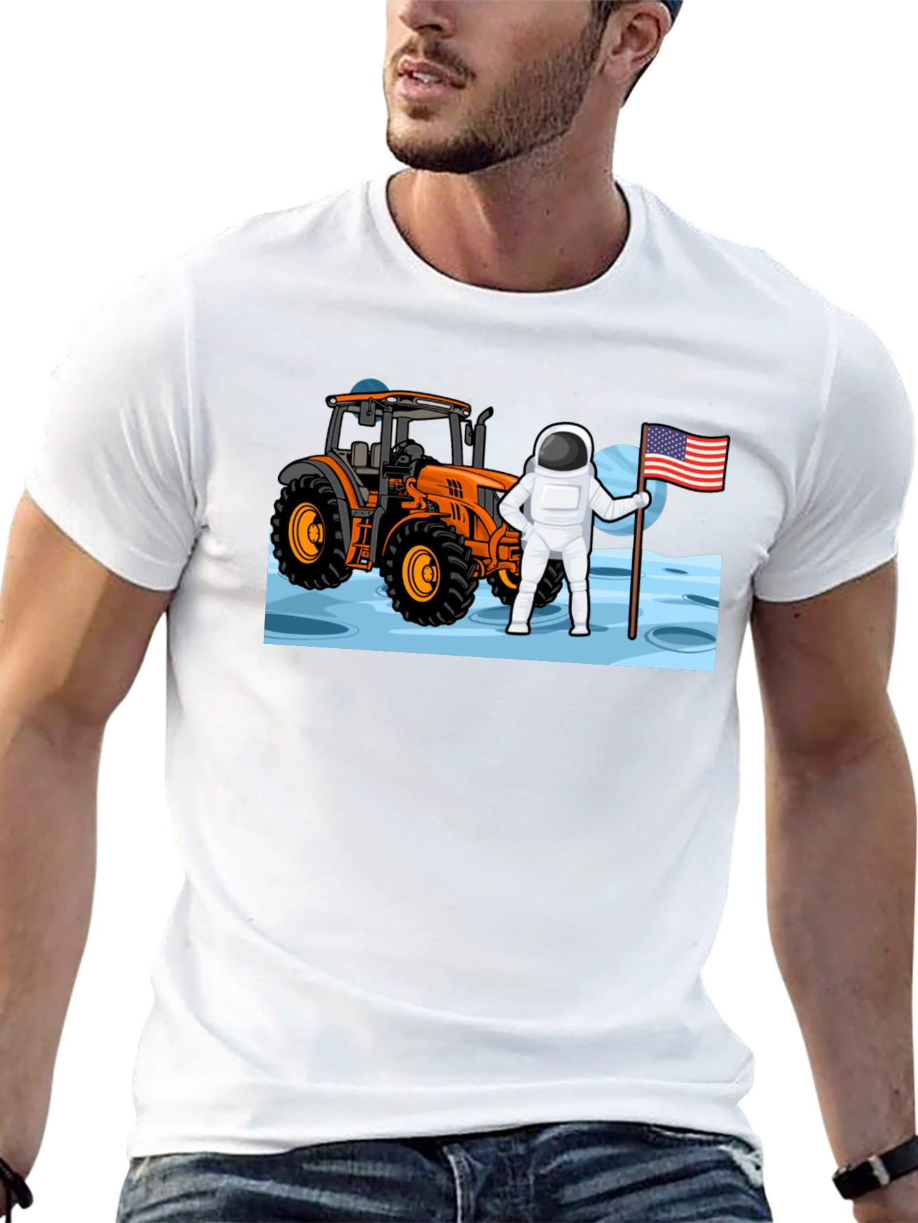 Astronaut Tractor Moon T-Shirt
