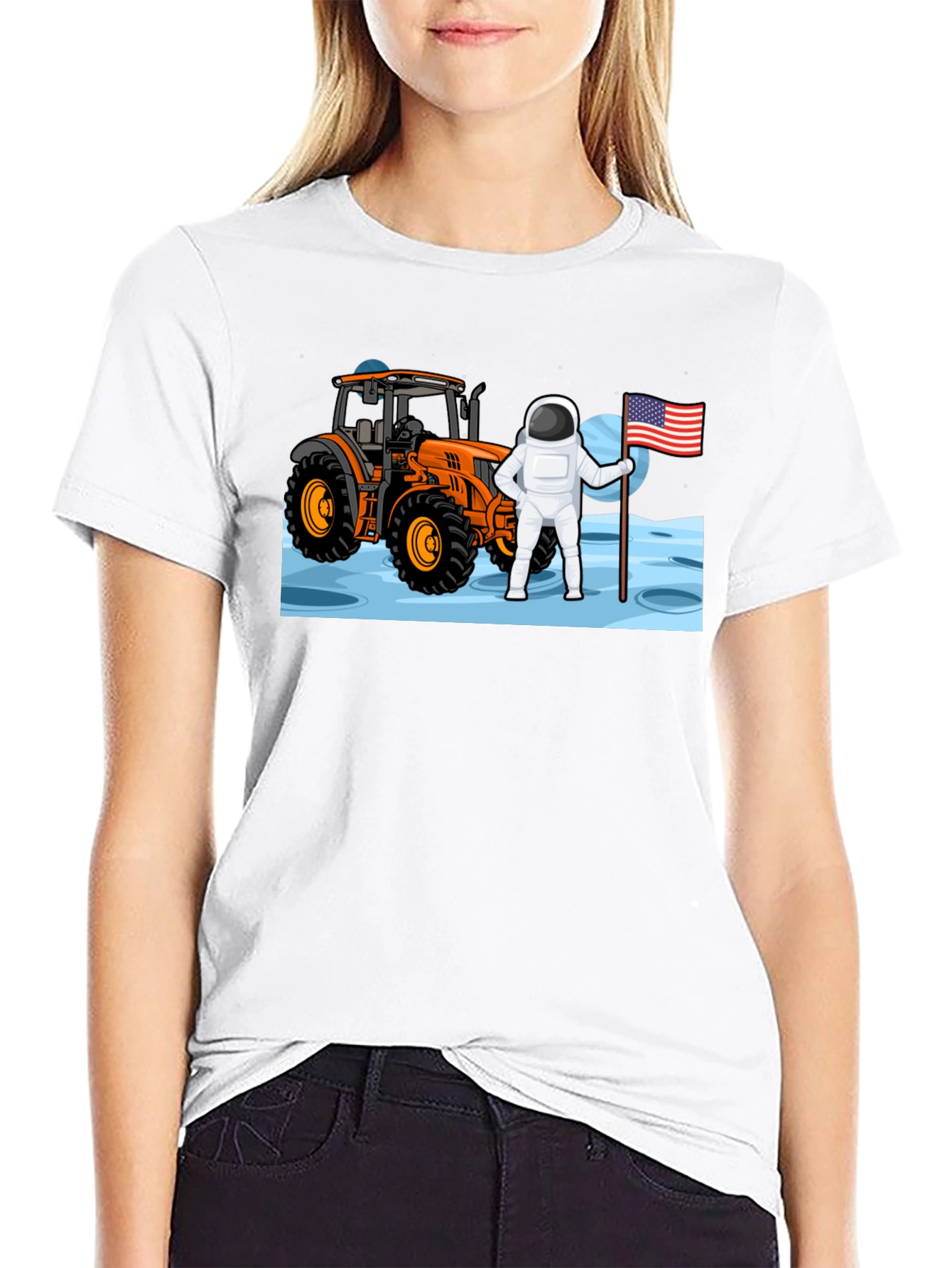 Astronaut Tractor Moon T-Shirt