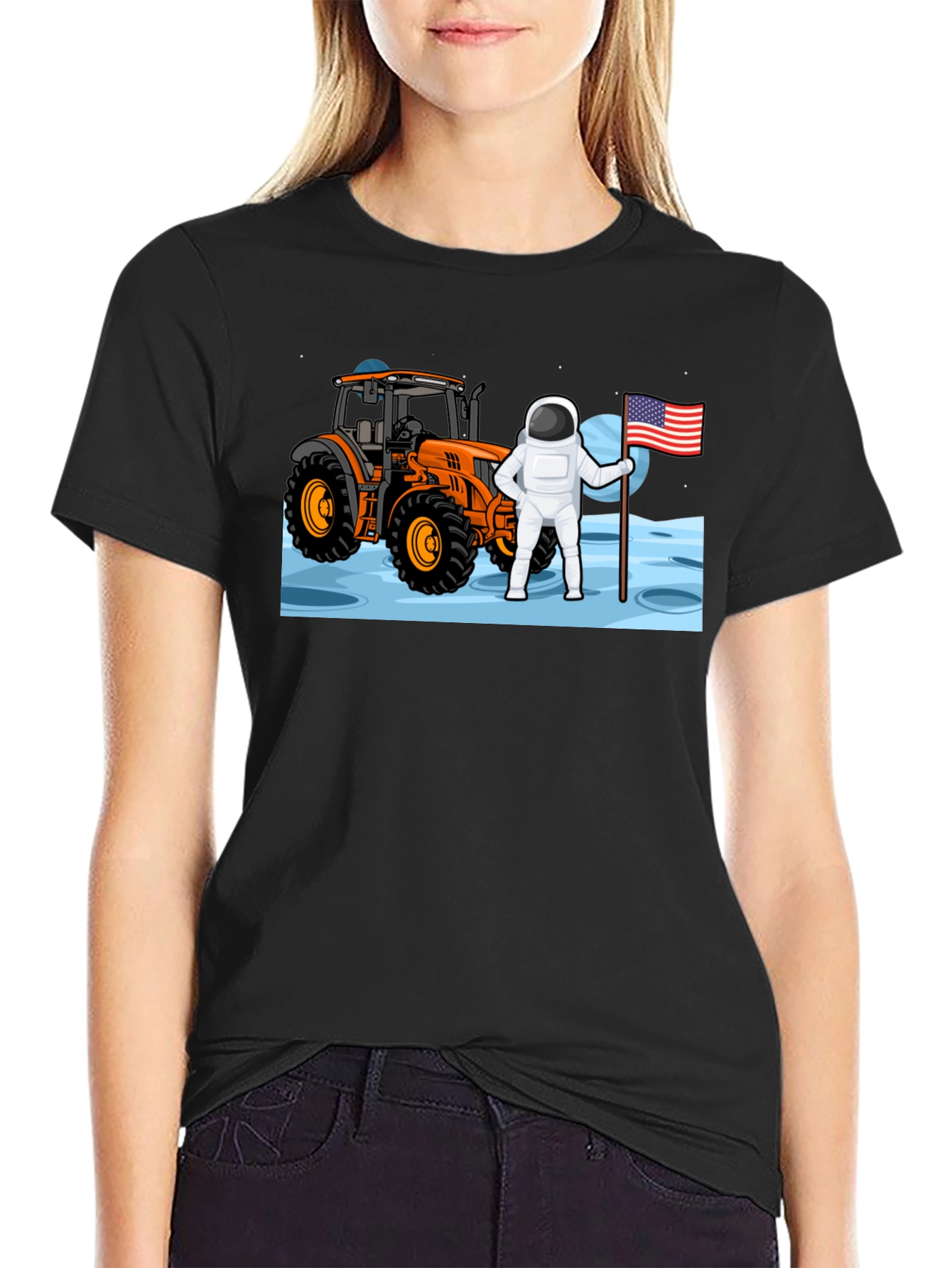 Astronaut Tractor Moon T-Shirt