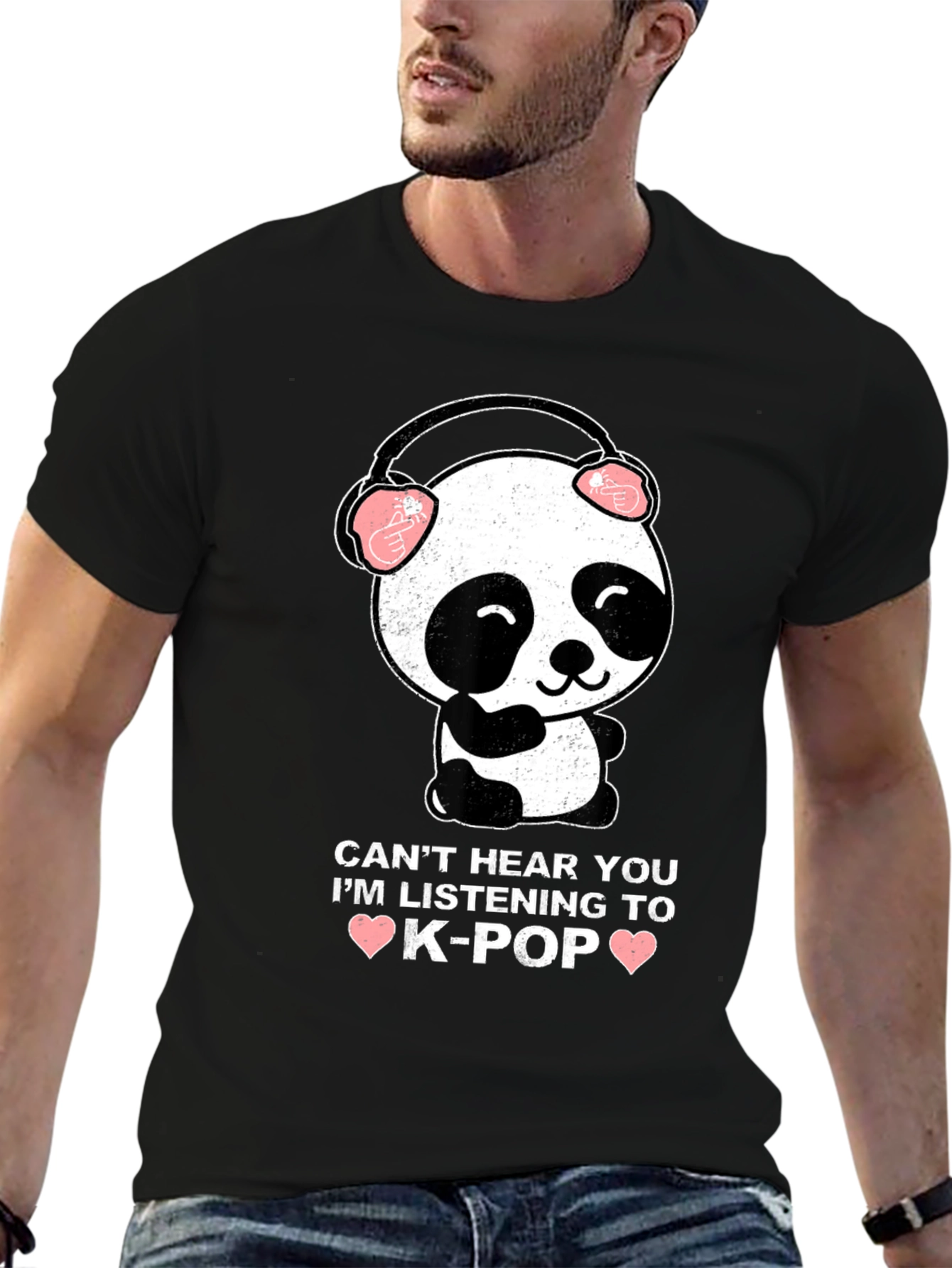K-Pop Panda Graphic Tee - Cant Hear You T-Shirt