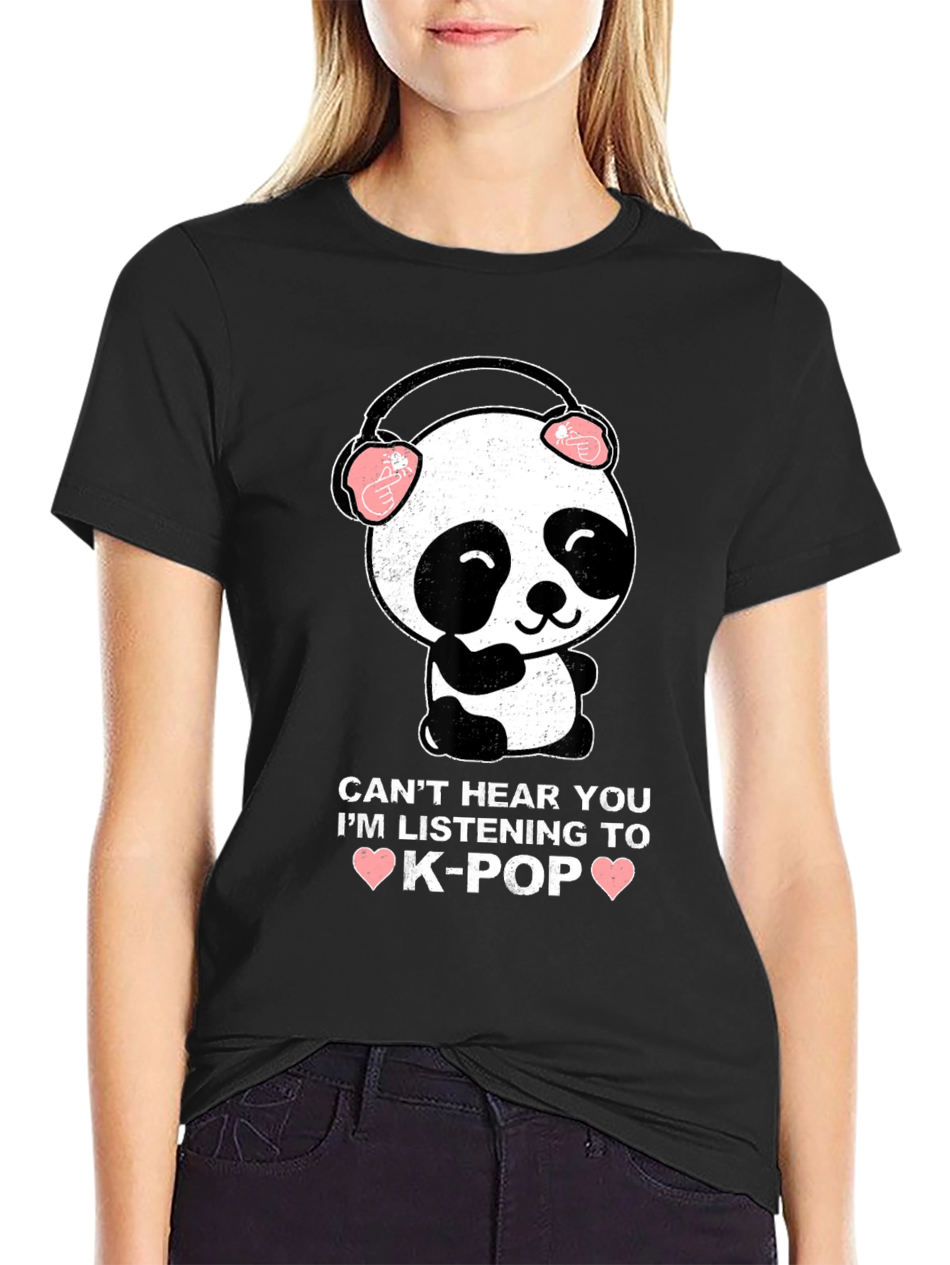 K-Pop Panda Graphic Tee - Cant Hear You T-Shirt