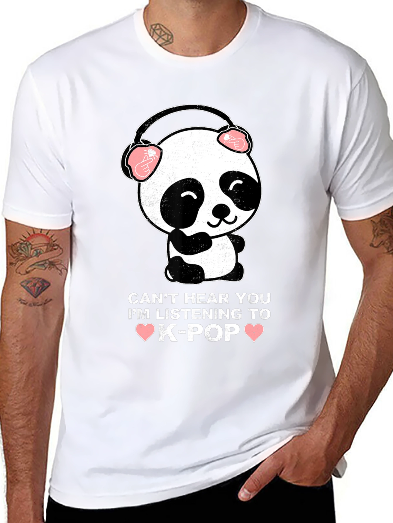 K-Pop Panda Graphic Tee - Cant Hear You T-Shirt