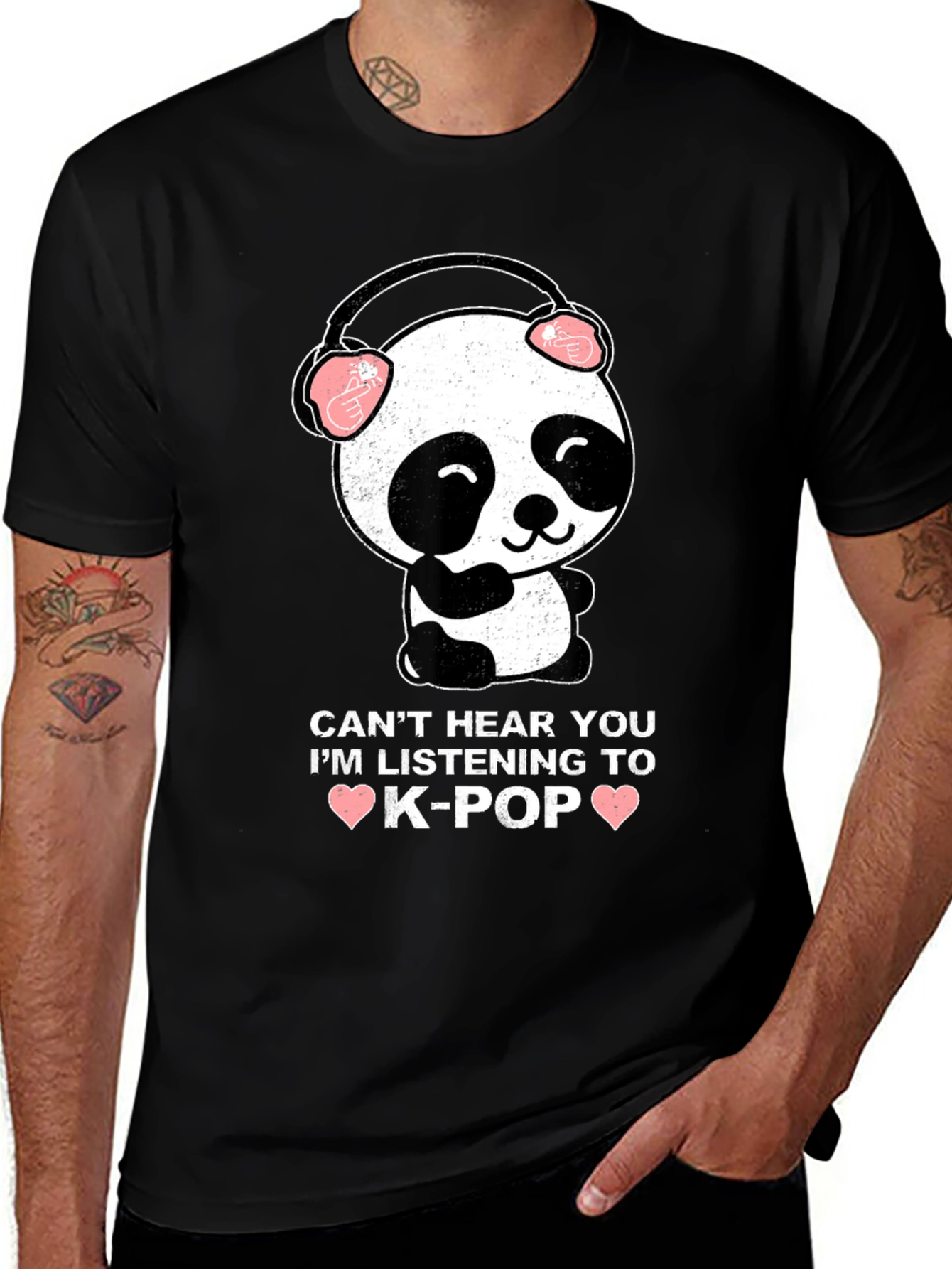 K-Pop Panda Graphic Tee - Cant Hear You T-Shirt