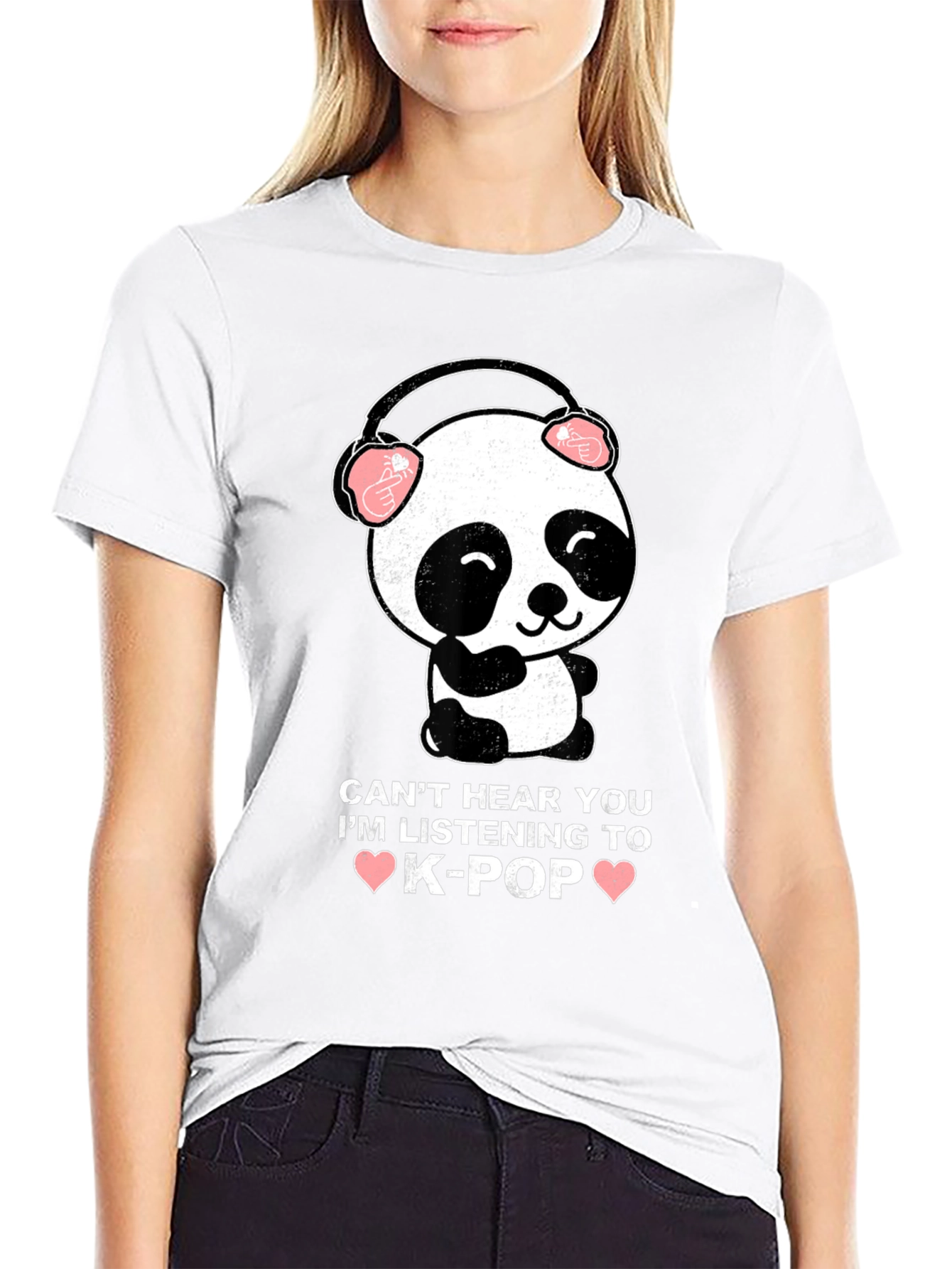K-Pop Panda Graphic Tee - Cant Hear You T-Shirt