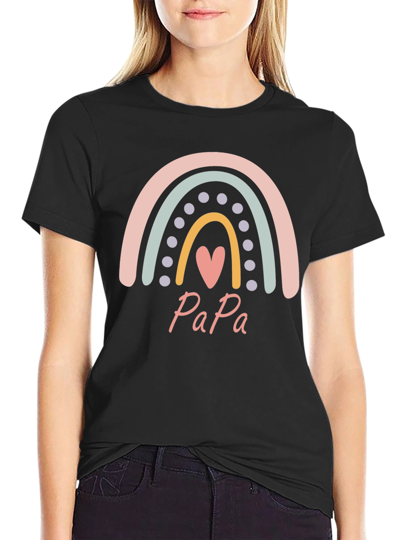 Papa Rainbow Heart T-Shirt - Fathers Day Gift