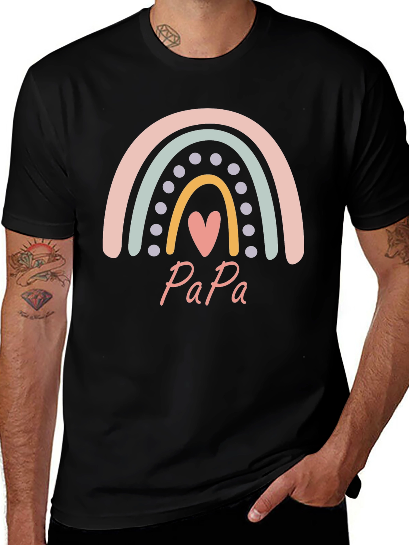 Papa Rainbow Heart T-Shirt - Fathers Day Gift