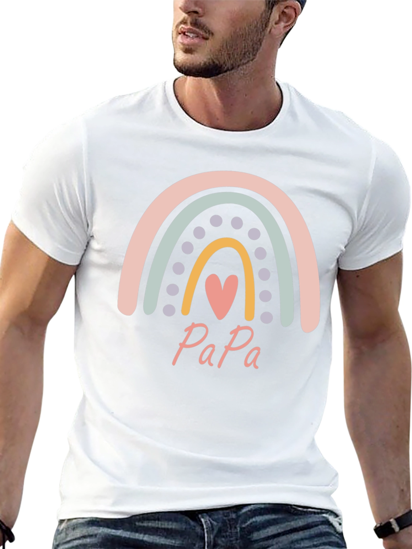 Papa Rainbow Heart T-Shirt - Fathers Day Gift