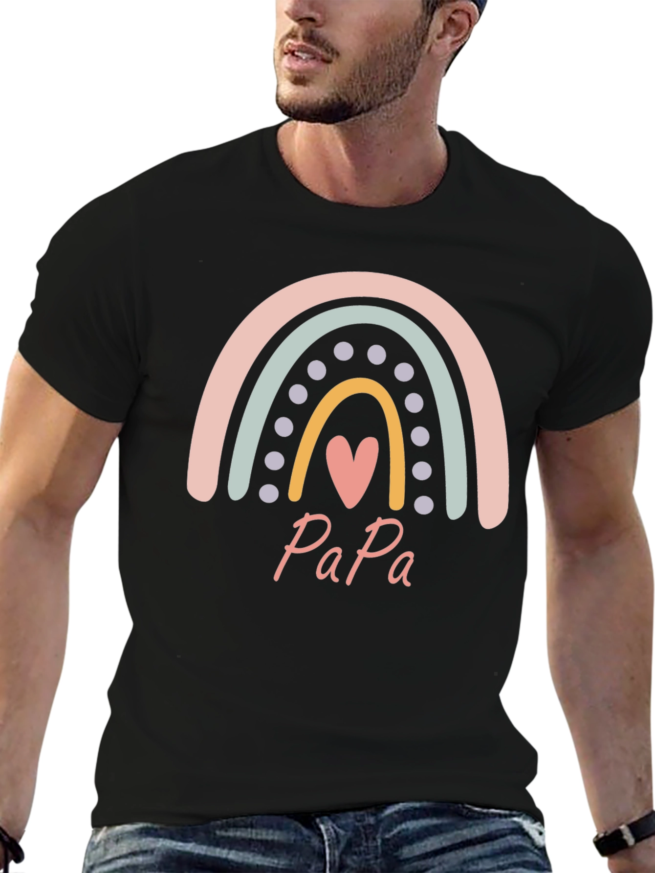 Papa Rainbow Heart T-Shirt - Fathers Day Gift