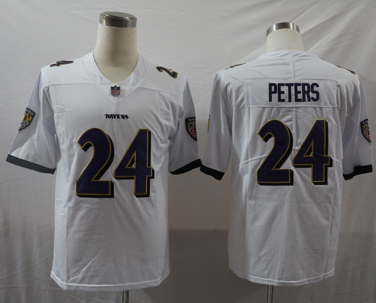 Men's Baltimore Ravens Marcus Peters #24 White Game Jerseys