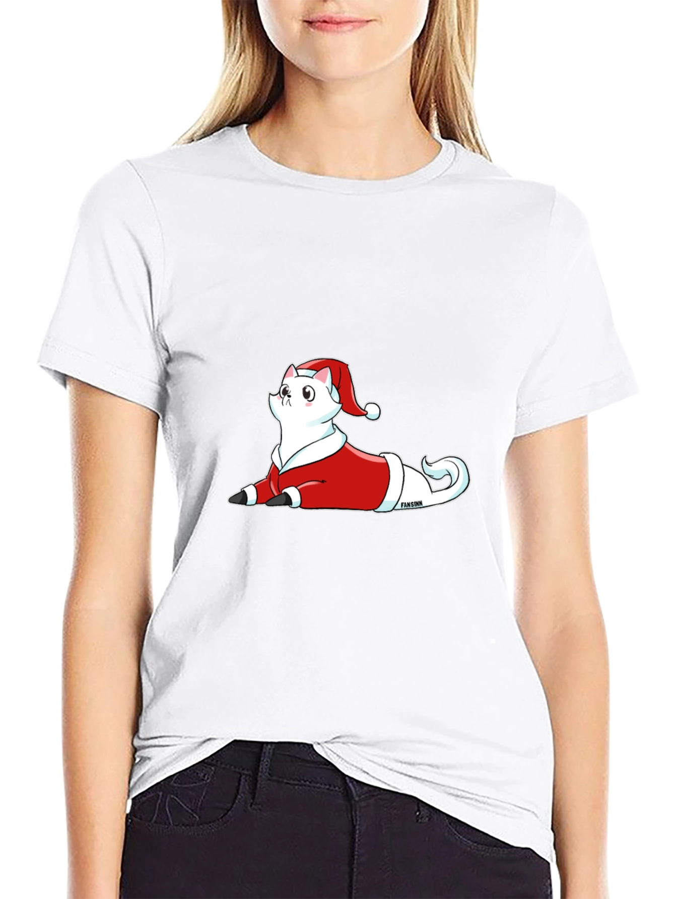 Festive Cat Santa T-Shirt - Black Cotton Tee