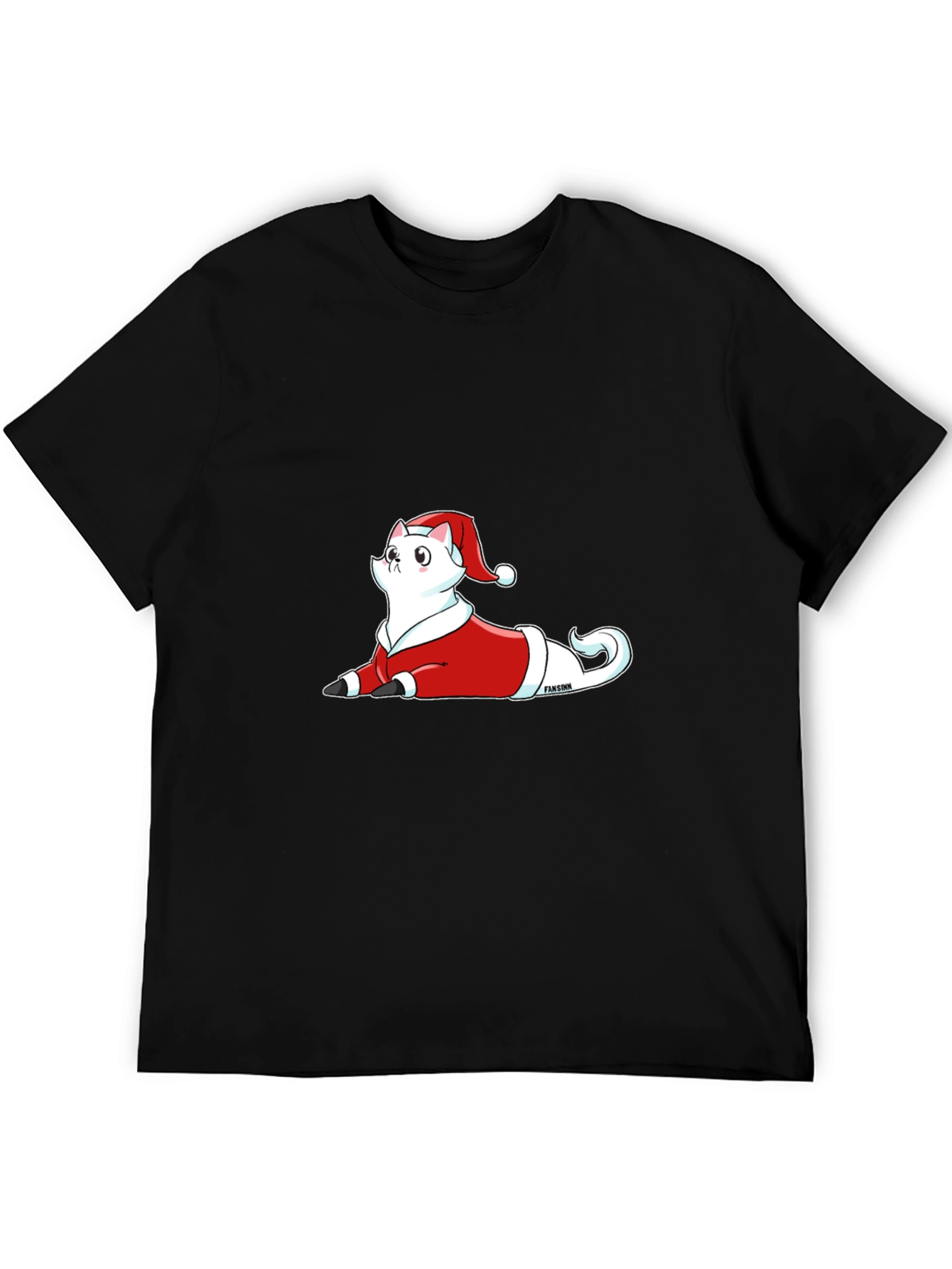 Festive Cat Santa T-Shirt - Black Cotton Tee