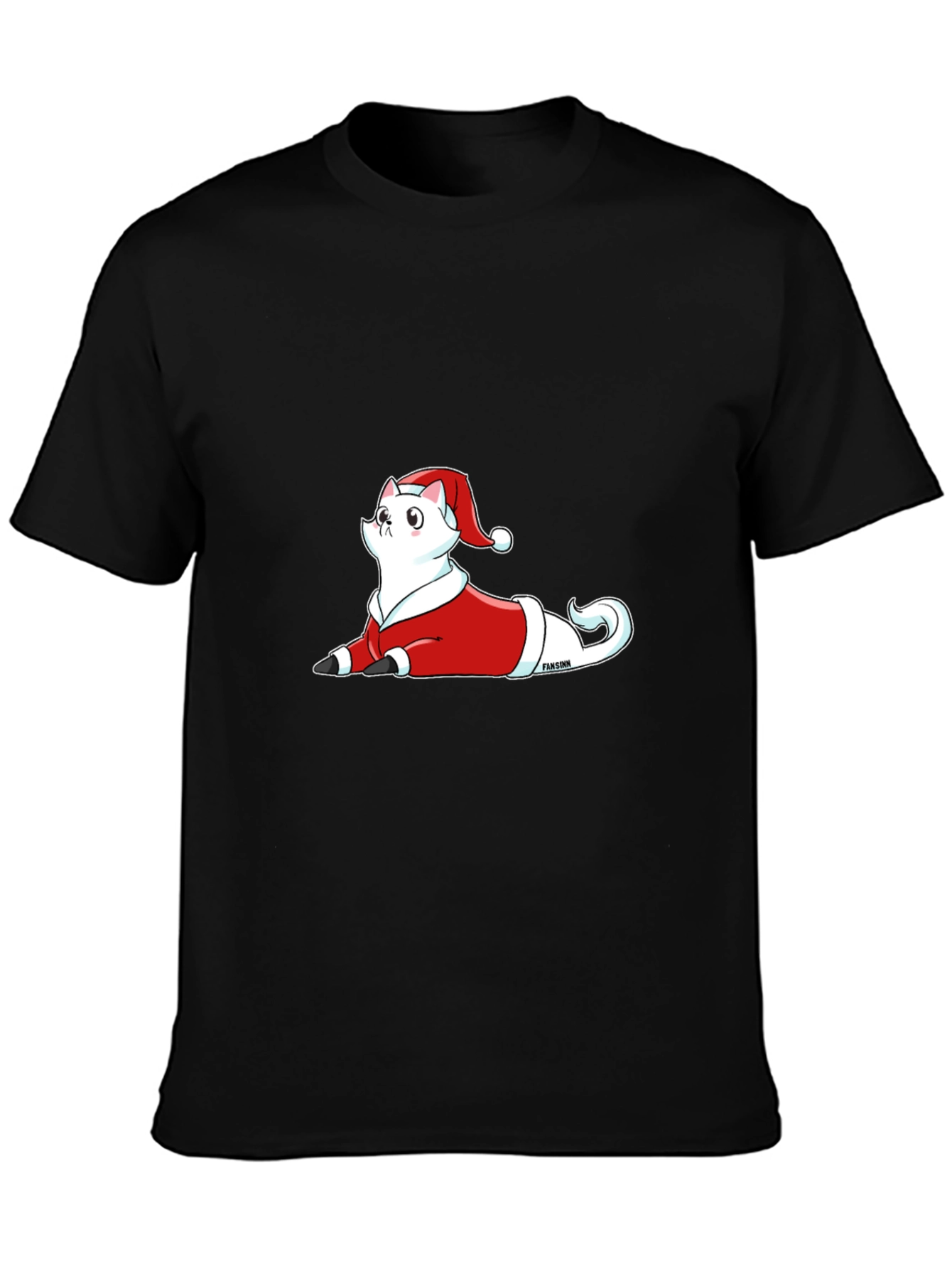 Festive Cat Santa T-Shirt - Black Cotton Tee