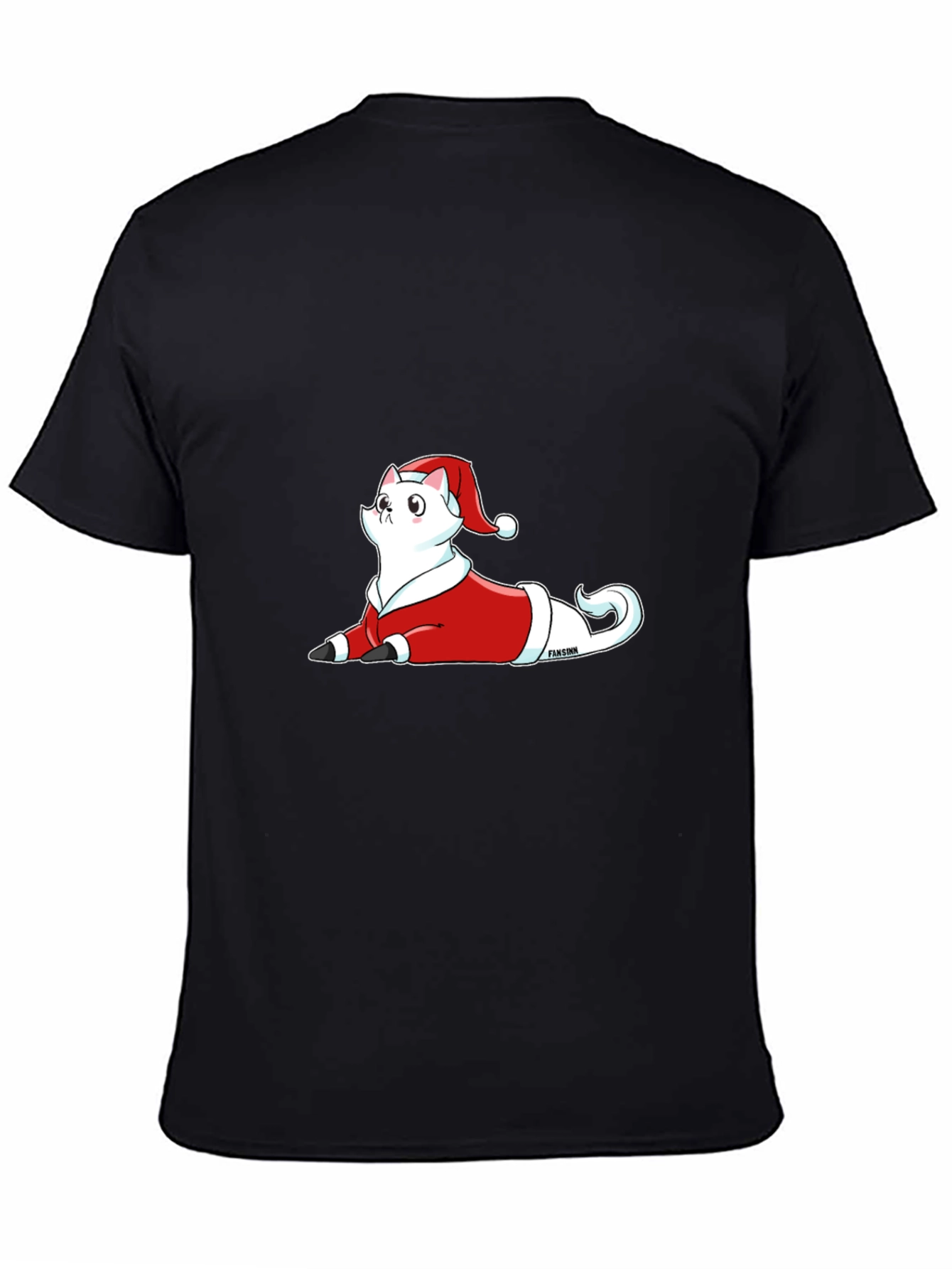 Festive Cat Santa T-Shirt - Black Cotton Tee