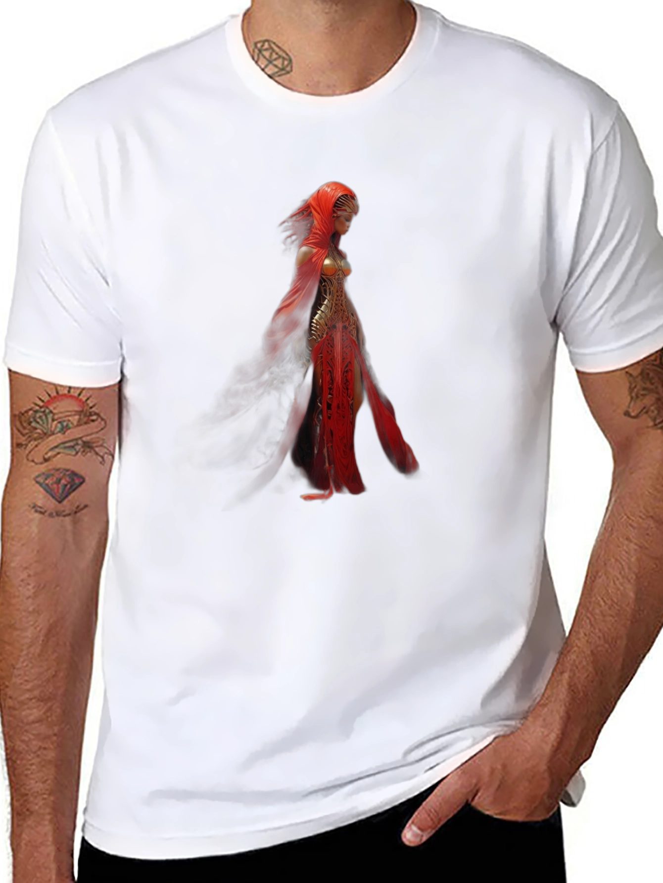 Mans Black T-Shirt - Red Goddess Graphic