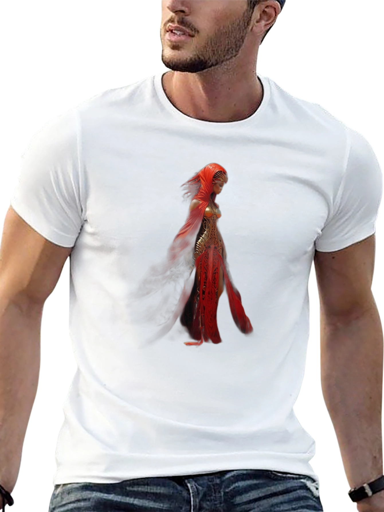 Mans Black T-Shirt - Red Goddess Graphic