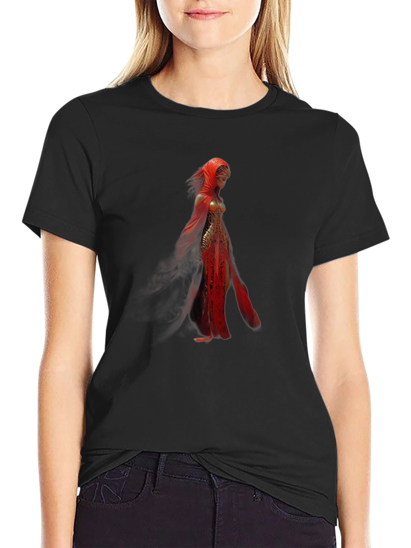 Mans Black T-Shirt - Red Goddess Graphic