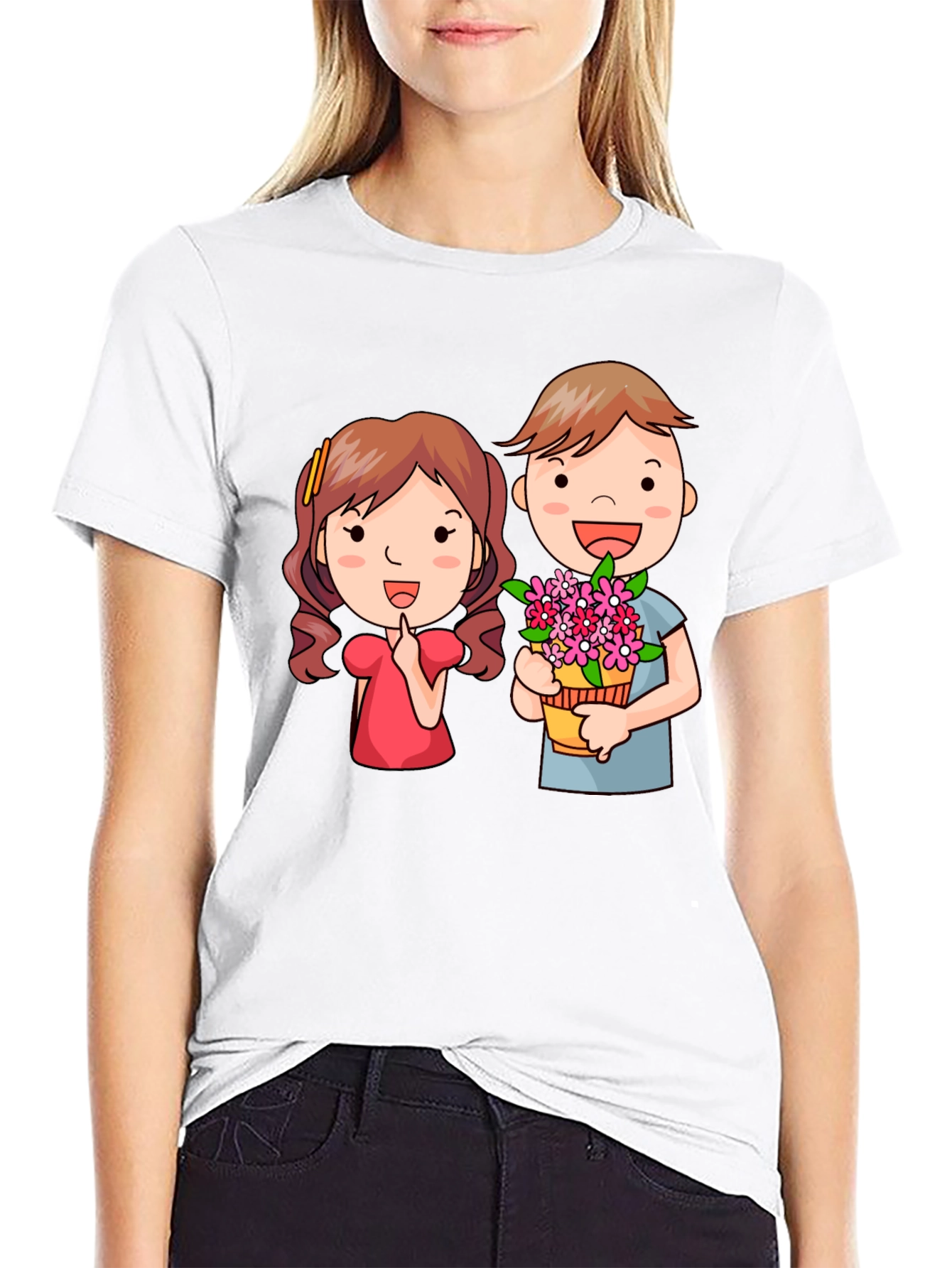 Cute Cartoon Couple Graphic T-Shirt