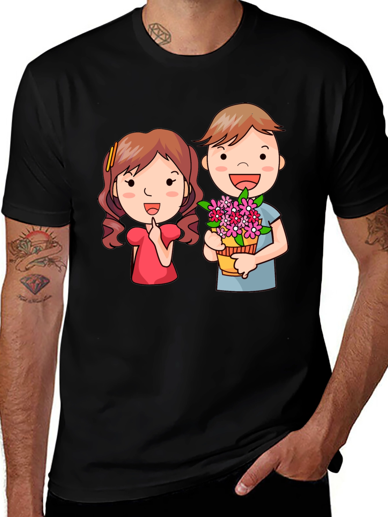 Cute Cartoon Couple Graphic T-Shirt