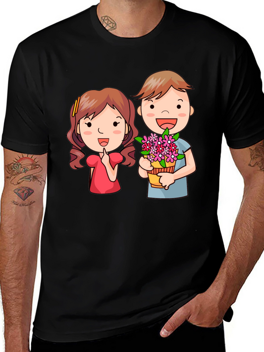 Cute Cartoon Couple Graphic T-Shirt