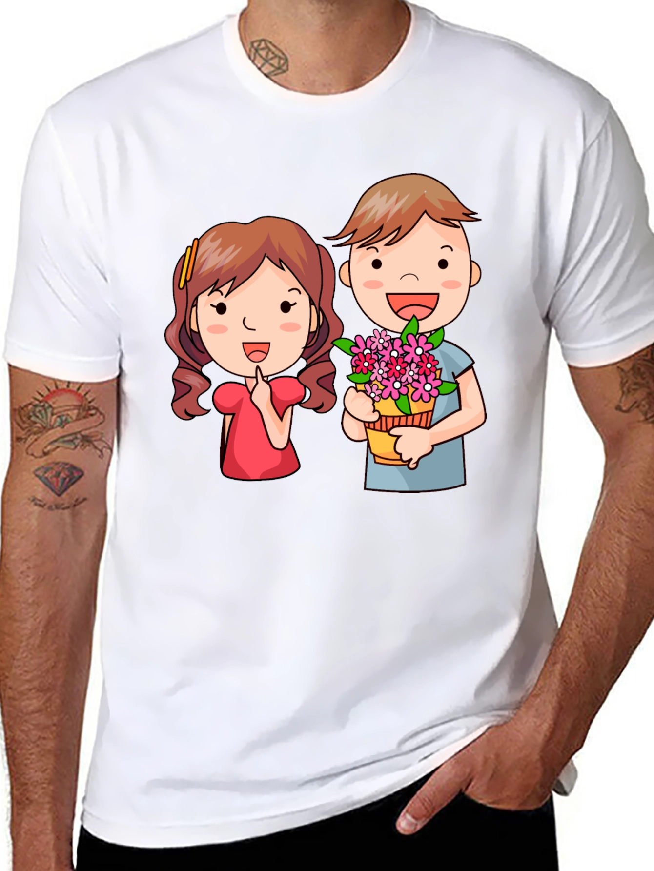 Cute Cartoon Couple Graphic T-Shirt