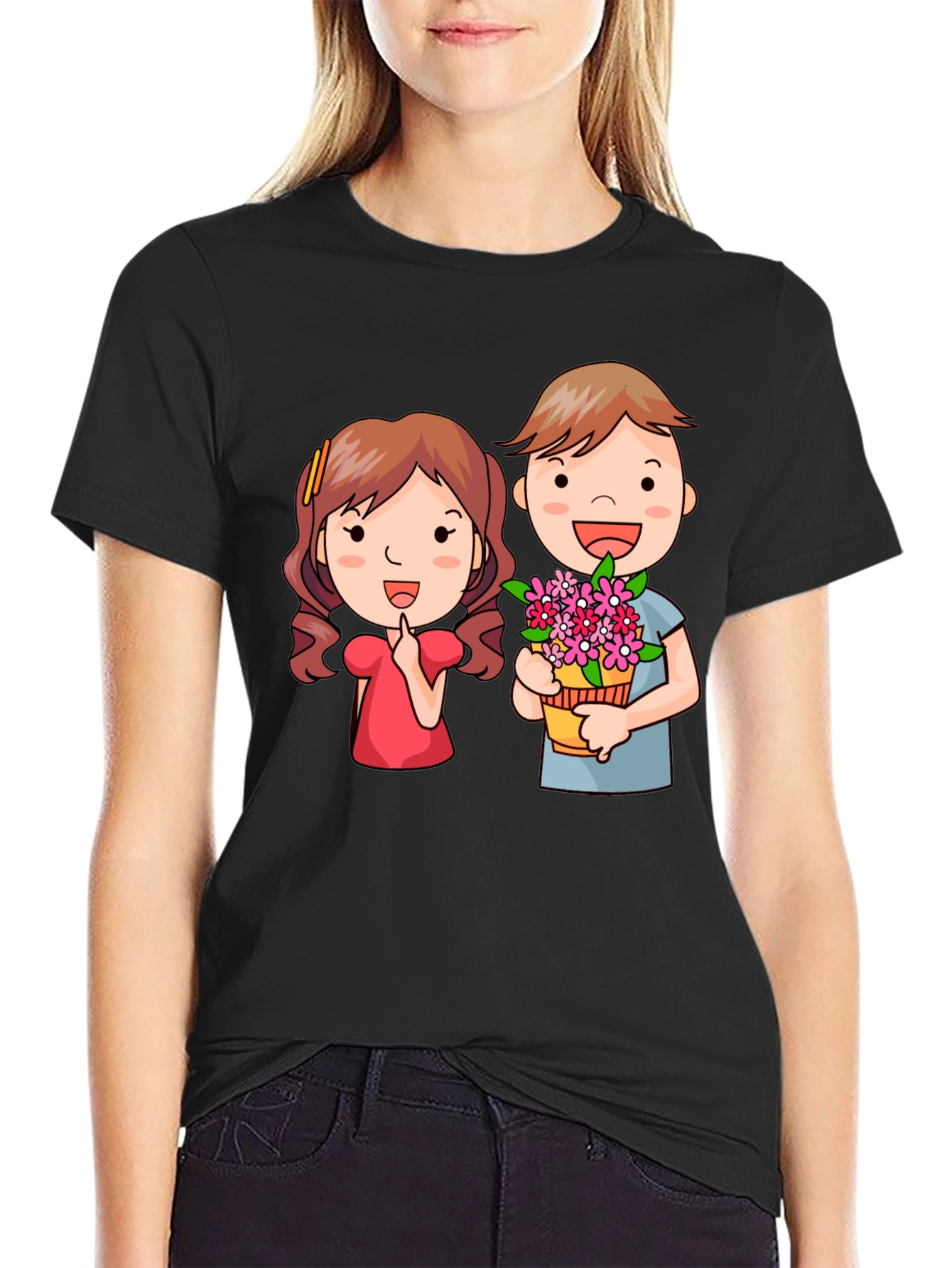Cute Cartoon Couple Graphic T-Shirt