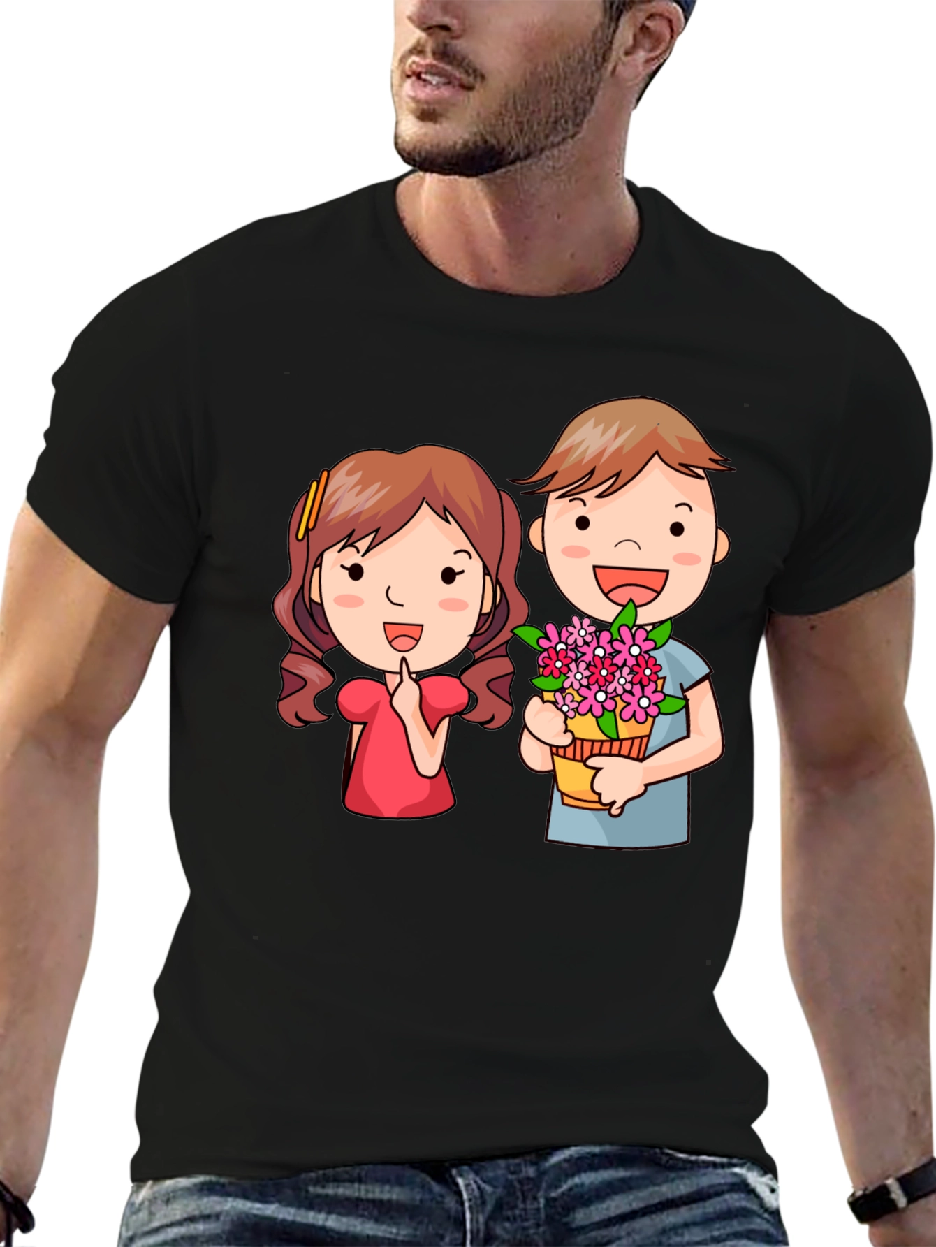 Cute Cartoon Couple Graphic T-Shirt