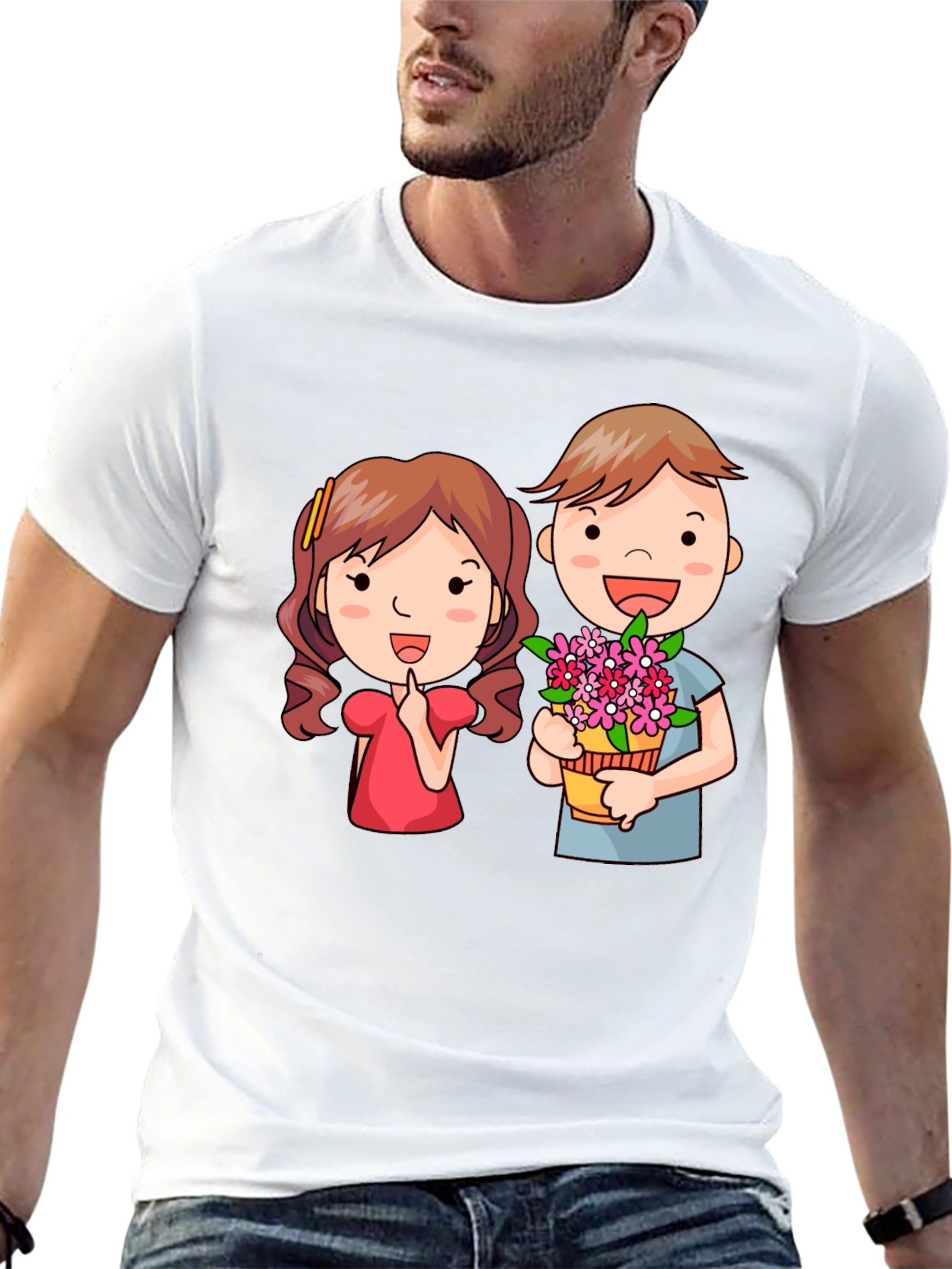 Cute Cartoon Couple Graphic T-Shirt