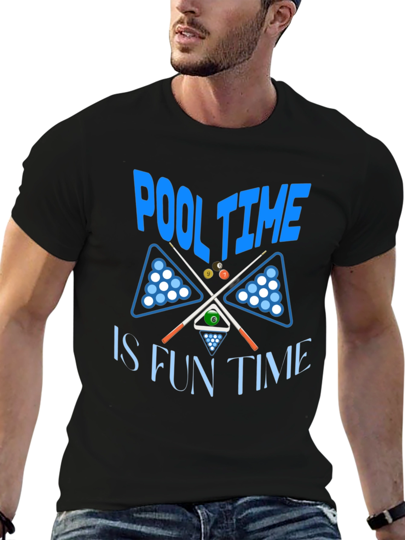 Pool Time Fun Time Black Graphic T-Shirt