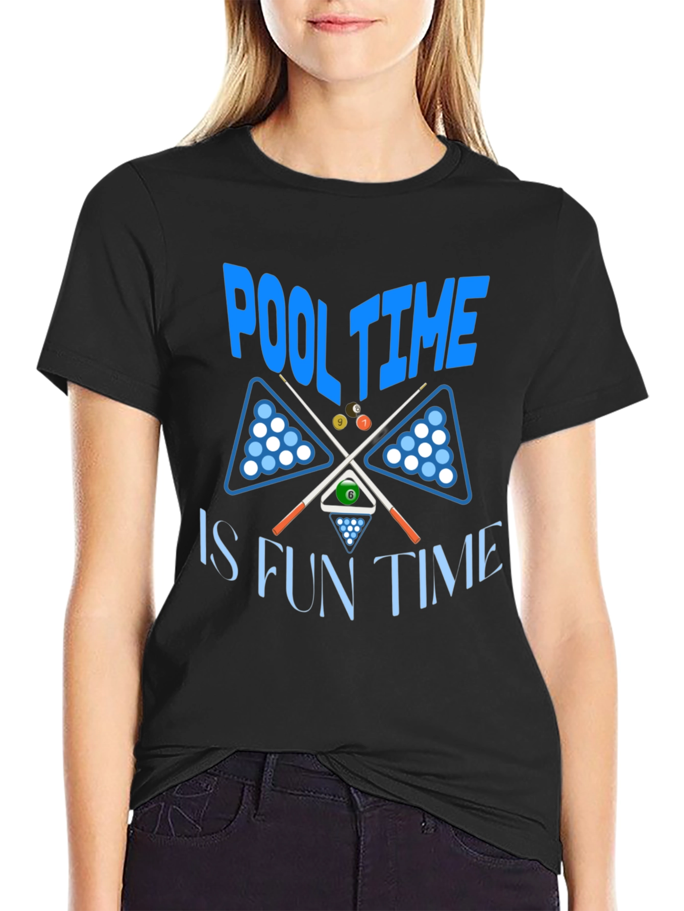 Pool Time Fun Time Black Graphic T-Shirt